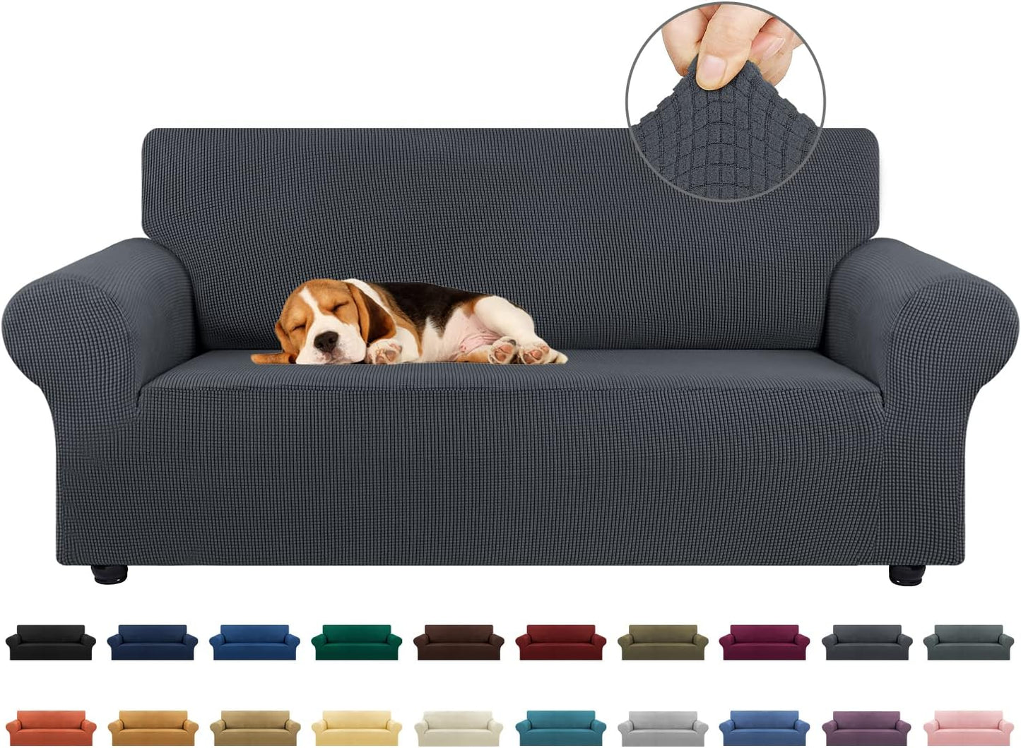 KEKUOU Stretch Sofa Cover Slipcover ，Couch Covers for 3 Cushion Couch Sofa pet Friendly (78"-94") Furniture Protector Sofa with Elastic Bottom for Kids,Dog, Jacquard Small Checked(Large,Black)
