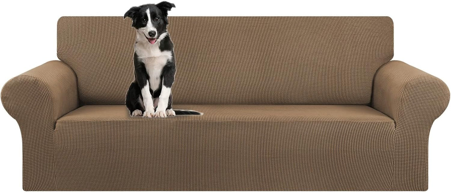 KEKUOU Stretch Sofa Cover Slipcover ，Couch Covers for 3 Cushion Couch Sofa pet Friendly (78"-94") Furniture Protector Sofa with Elastic Bottom for Kids,Dog, Jacquard Small Checked(Large,Black)