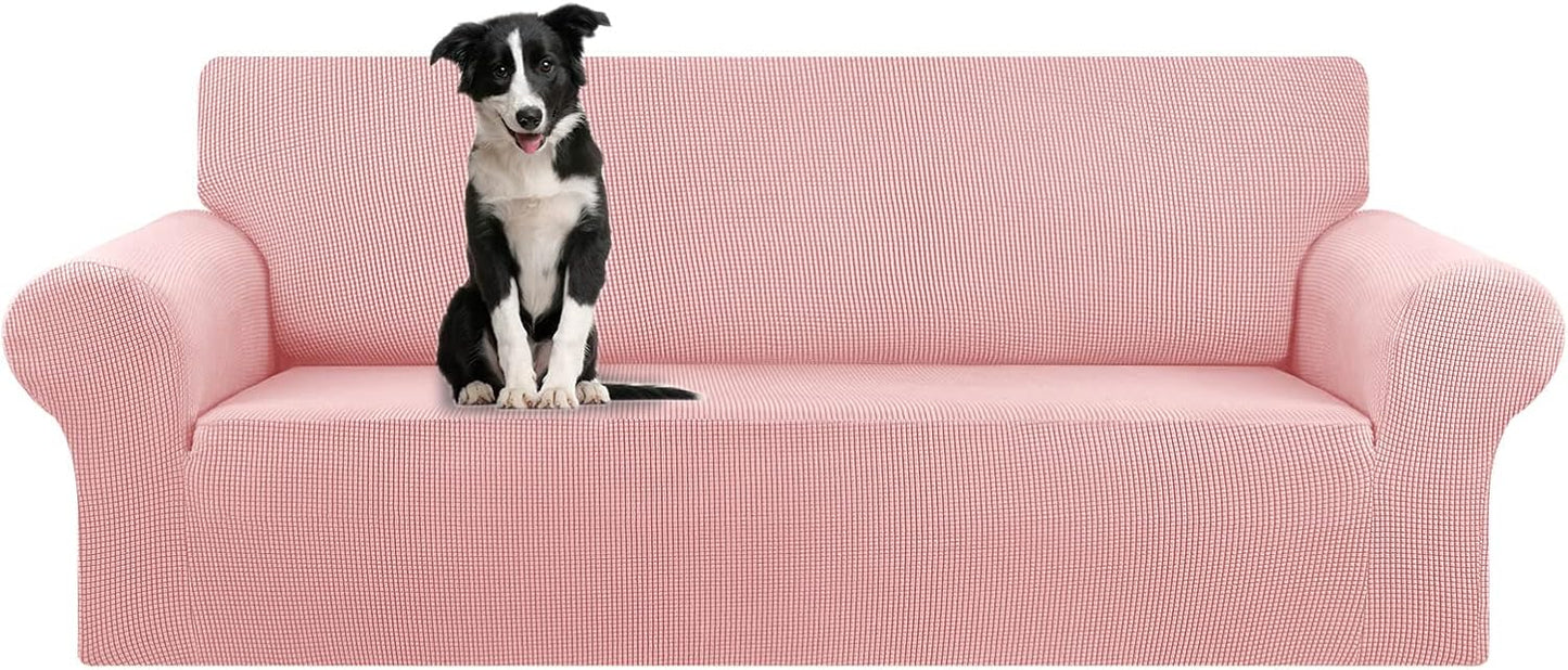 KEKUOU Stretch Sofa Cover Slipcover ，Couch Covers for 3 Cushion Couch Sofa pet Friendly (78"-94") Furniture Protector Sofa with Elastic Bottom for Kids,Dog, Jacquard Small Checked(Large,Black)