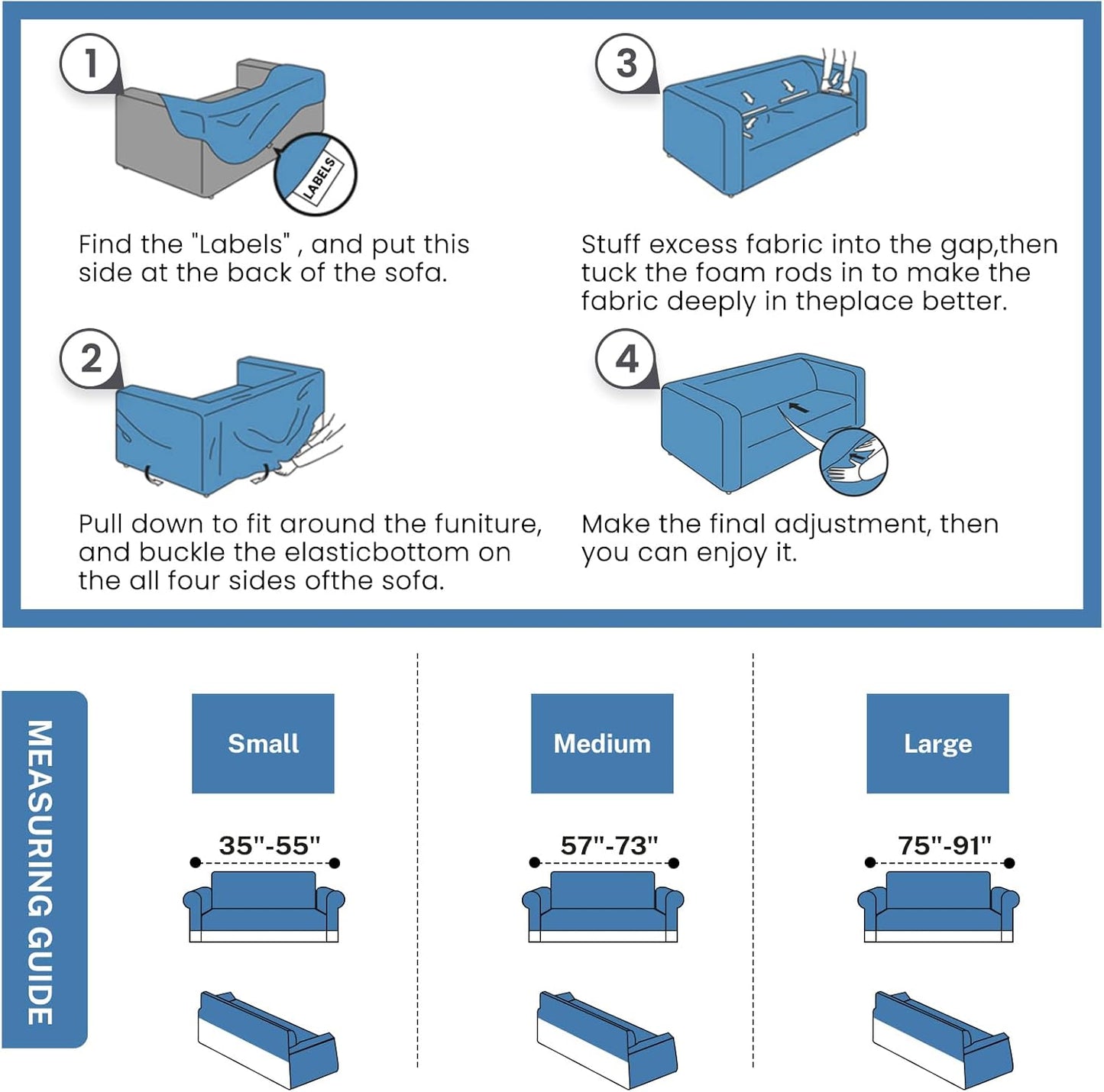 WONGS BEDDING Stretch Velvet Sofa Slipcover, Cushion Couch Cover with Skirt, Pet Friendly Durable Washable Stretchable, Easy Fit Universal Furniture Protector, (75"-91",Classic Blue)