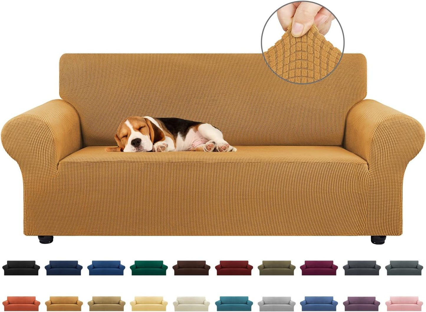 KEKUOU Stretch Sofa Cover Slipcover ，Couch Covers for 3 Cushion Couch Sofa pet Friendly (78"-94") Furniture Protector Sofa with Elastic Bottom for Kids,Dog, Jacquard Small Checked(Large,Black)