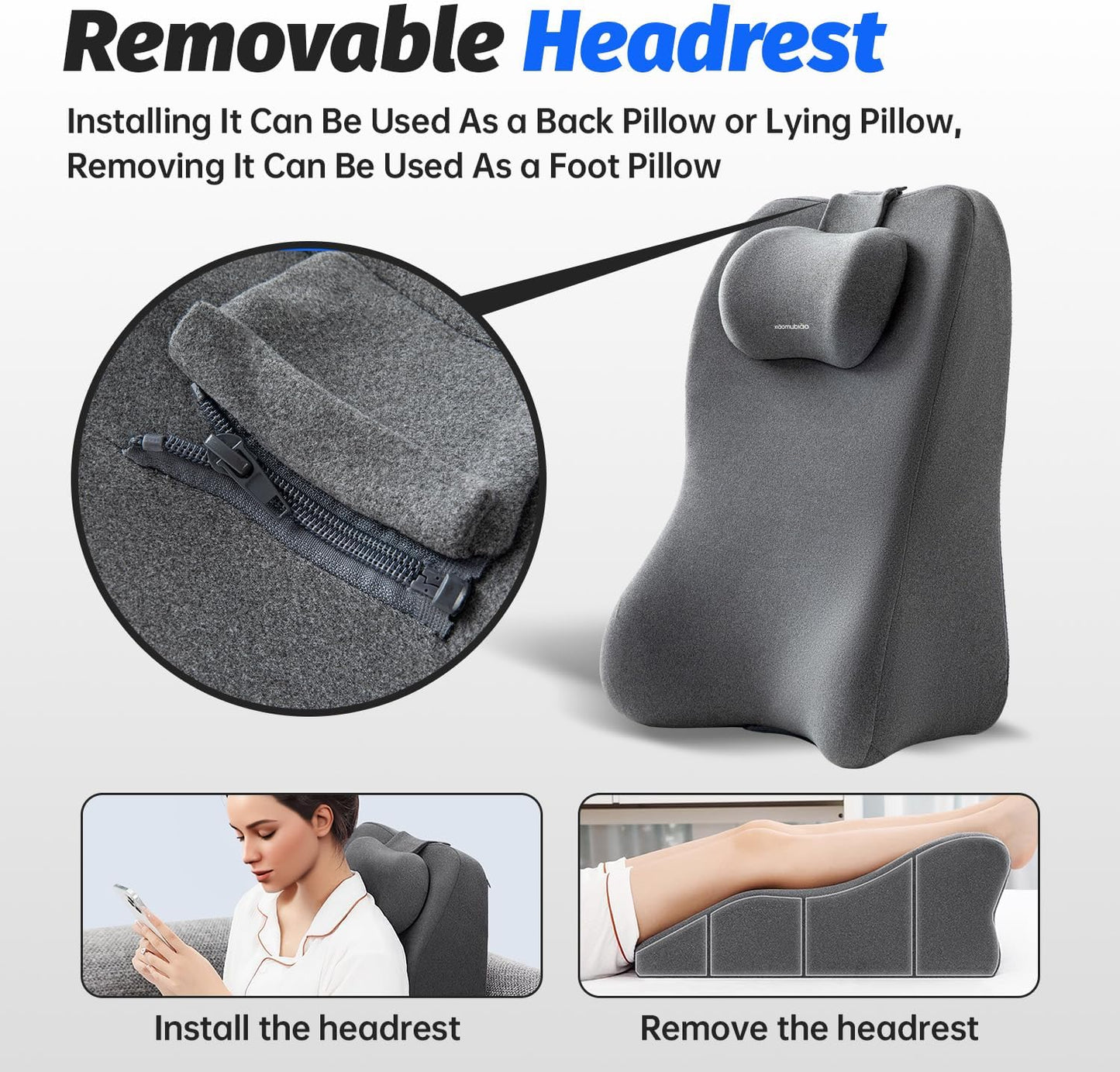 Sitting up Pillow,Bed Pillow for Couch Back Support,Relief Acid Reflux & Back Pain, Back Support Reading Pillow Adult for use on Bed & Sofa Sleeping, Removable Fabric