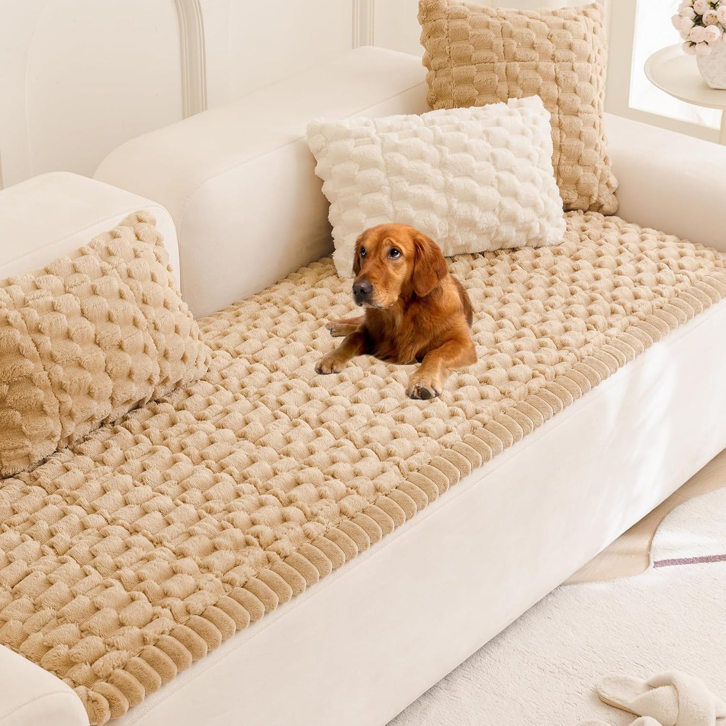 Mivnue Pet Couch Cover, Couch Covers for Dogs, Washable Dog Sofa Covers Couch Protector, Fuzzy Non Slip Couch Slipcover Pet Friendly (Brown, 27.6" x 59.1")
