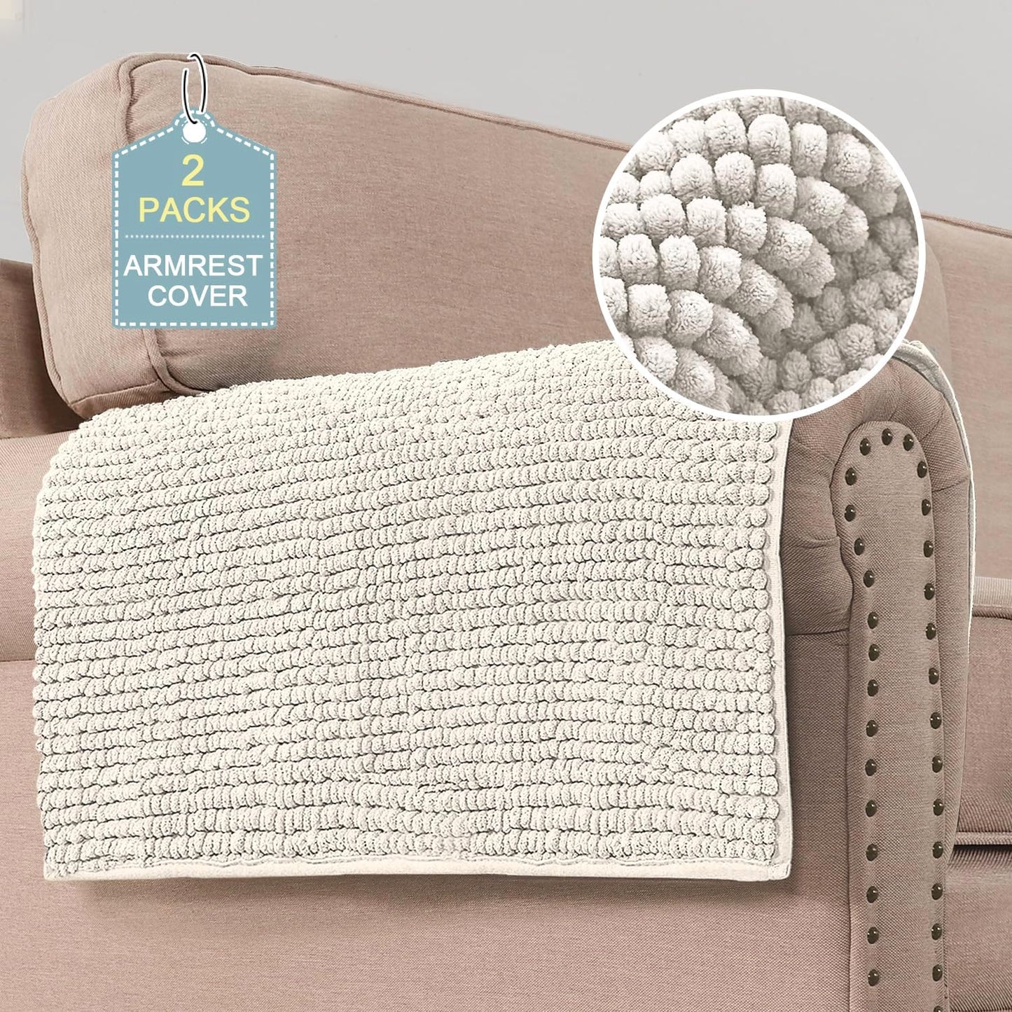 H.VERSAILTEX Plush Chenille Dog Bed Cover Thick Soft Sofa Cover for 3 Cushion Couch Anti Slip Couch Cover Furniture Protector for Dog, Pet, Cat (35" x 74", Ivory)