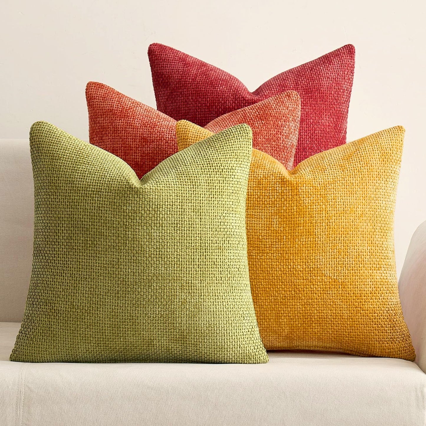 MIULEE Pack of 4 Couch Throw Pillow Covers 20x20 Inch Khaki Soft Decorative Chenille Pillow Covers Farmhouse Accent Cushion Covers for Boho Home Decor Sofa Bedroom Living Room