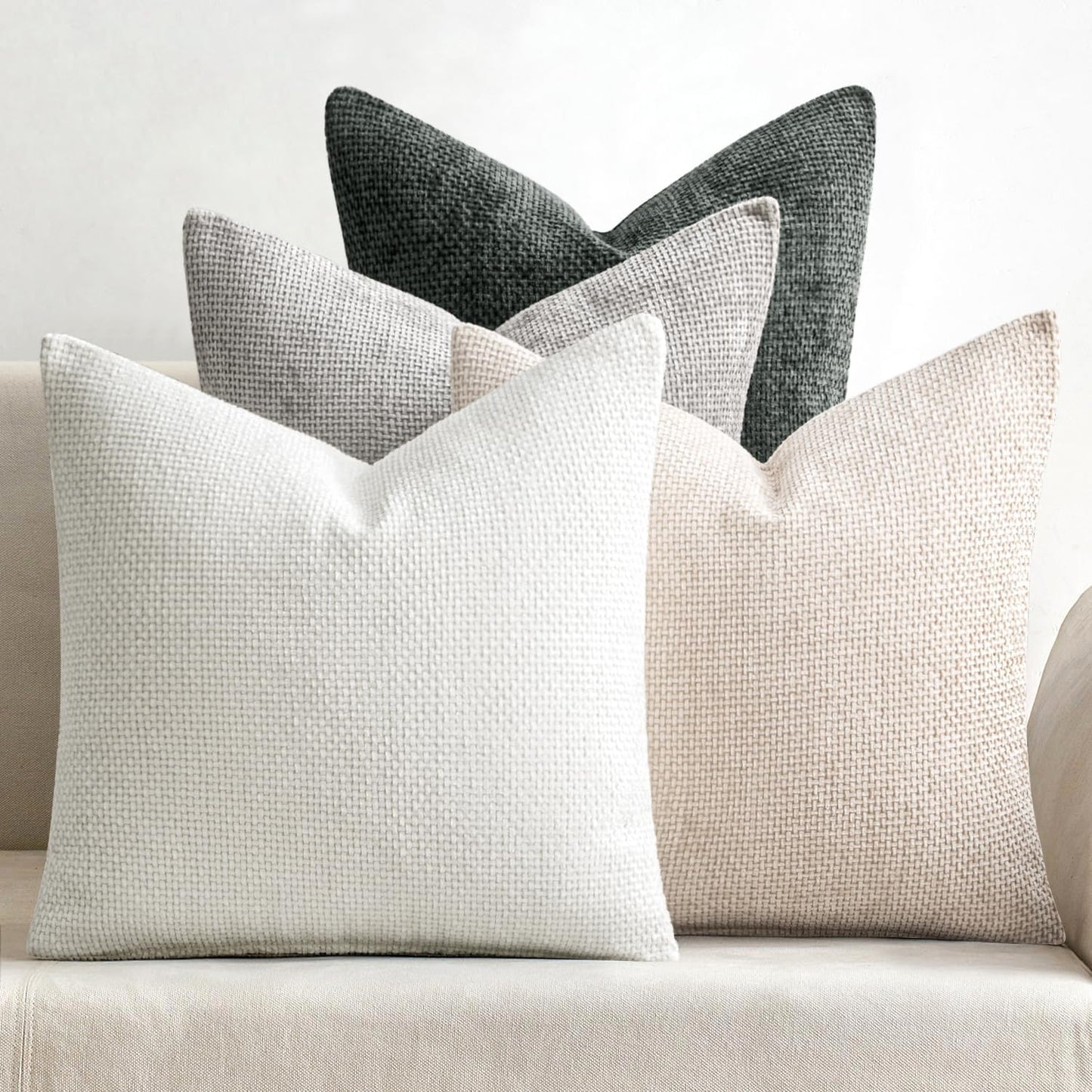 MIULEE Pack of 4 Couch Throw Pillow Covers 20x20 Inch Khaki Soft Decorative Chenille Pillow Covers Farmhouse Accent Cushion Covers for Boho Home Decor Sofa Bedroom Living Room