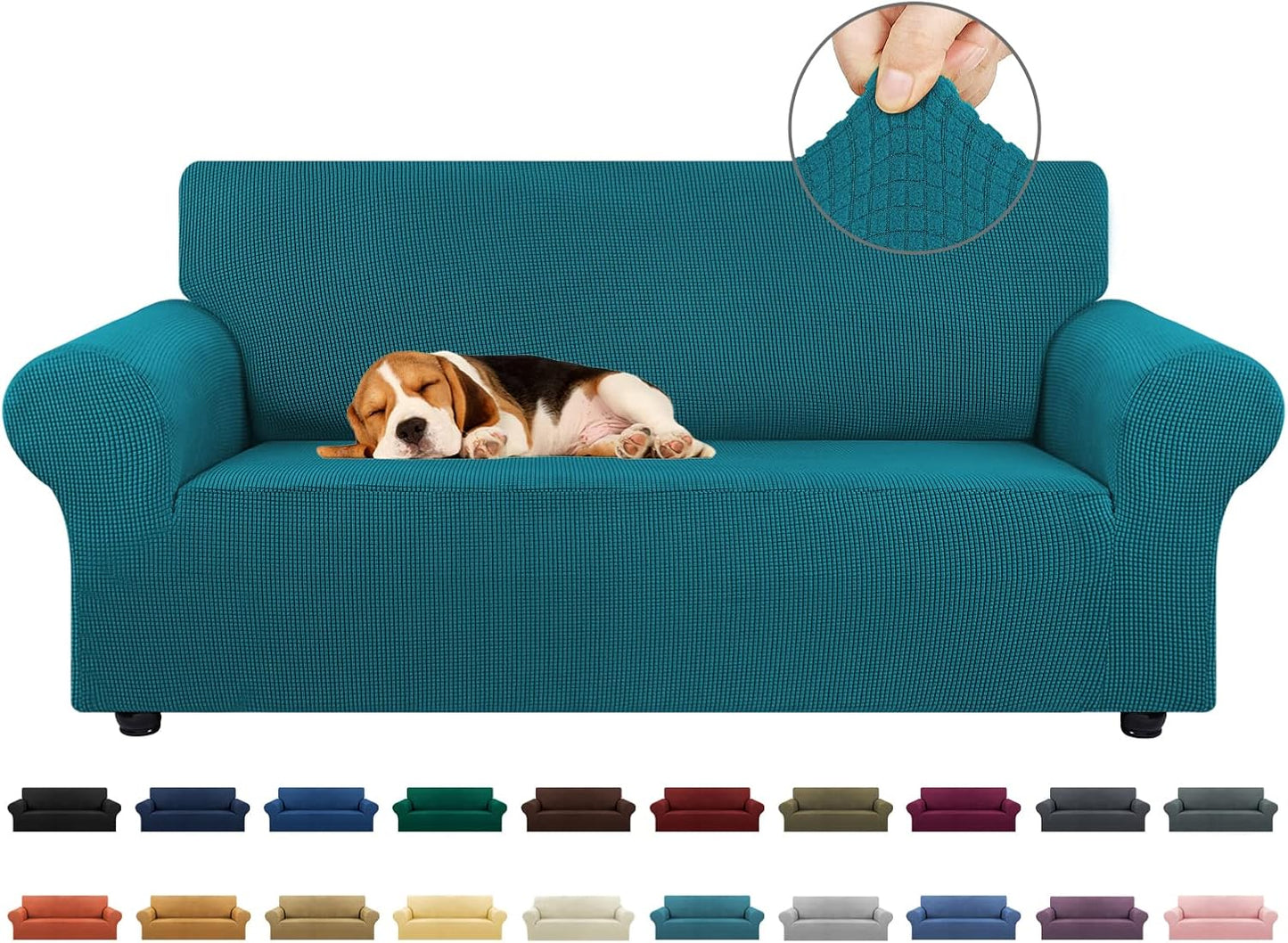 KEKUOU Stretch Sofa Cover Slipcover ，Couch Covers for 3 Cushion Couch Sofa pet Friendly (78"-94") Furniture Protector Sofa with Elastic Bottom for Kids,Dog, Jacquard Small Checked(Large,Black)