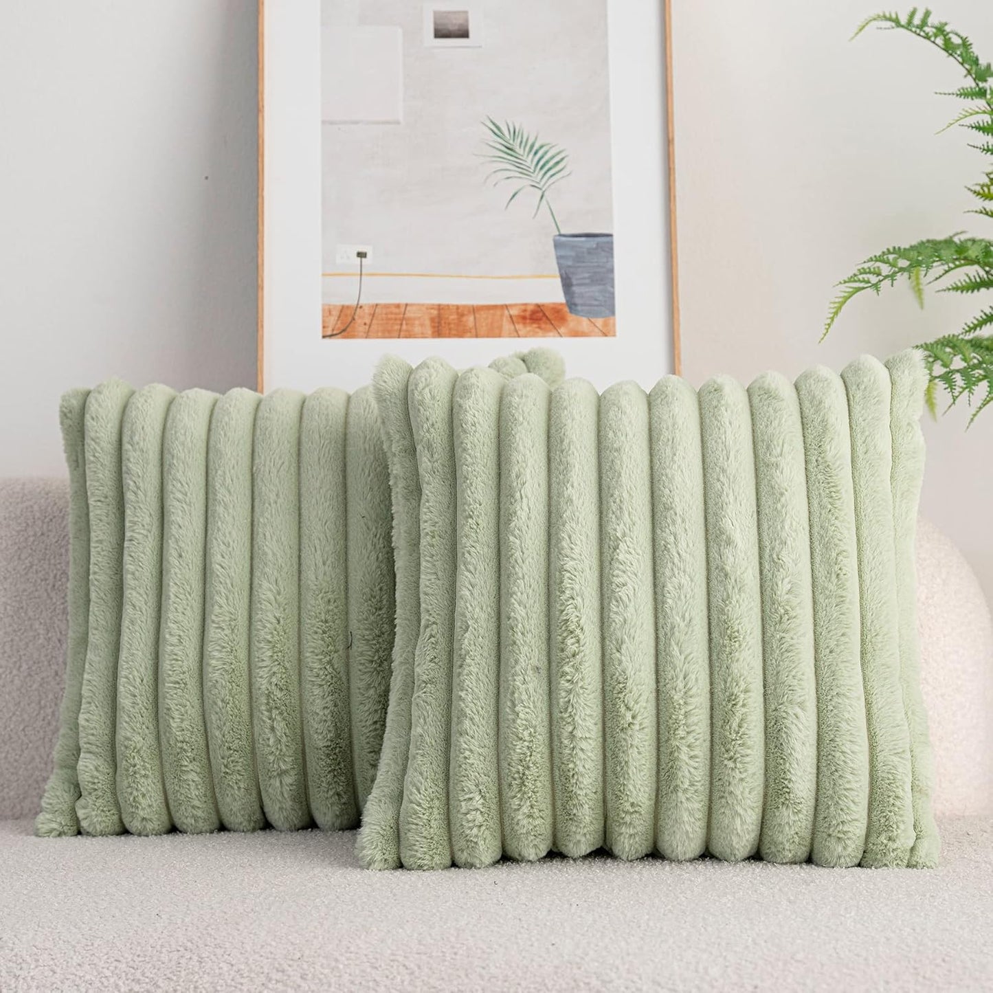 DEELAND Pack of 2,Double-Sided Faux Fur Plush Decorative Throw Pillow Covers Fuzzy Striped Soft Pillowcase Cushion Covers for Sofa Couch Bedroom