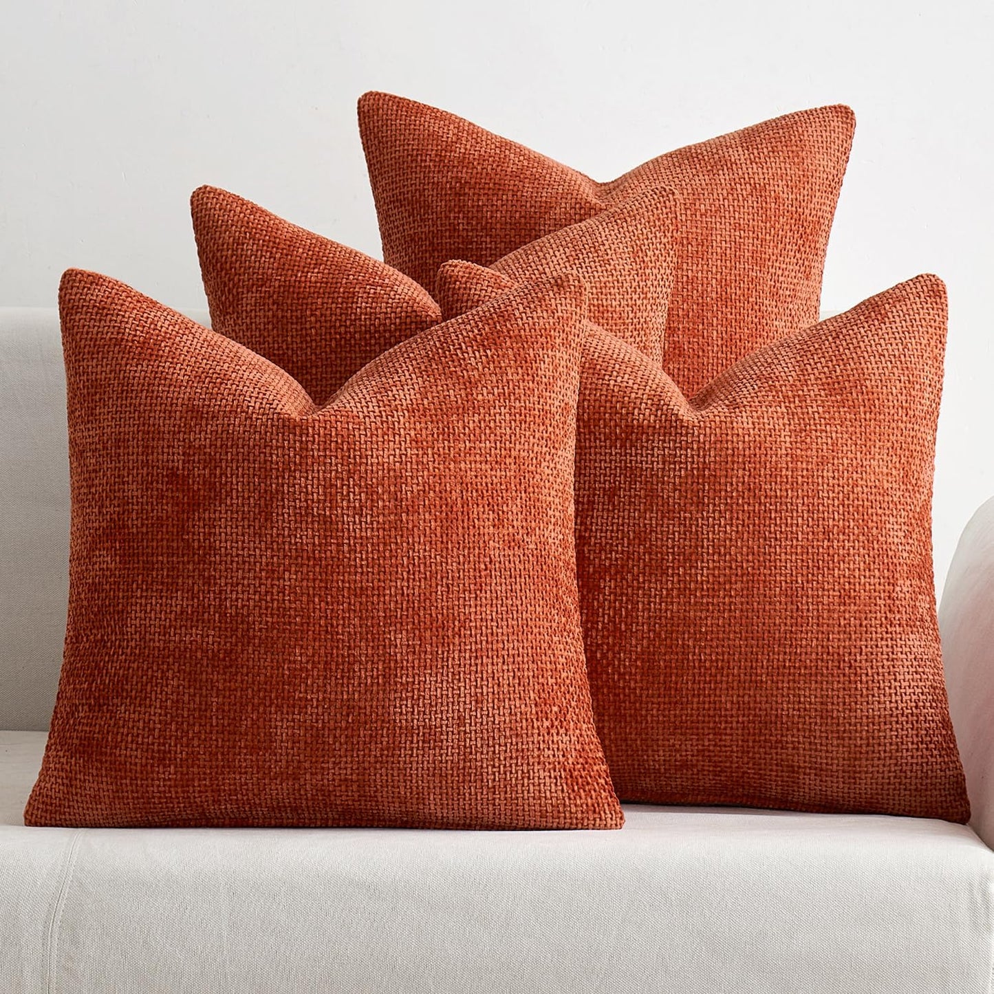 MIULEE Pack of 4 Couch Throw Pillow Covers 20x20 Inch Khaki Soft Decorative Chenille Pillow Covers Farmhouse Accent Cushion Covers for Boho Home Decor Sofa Bedroom Living Room