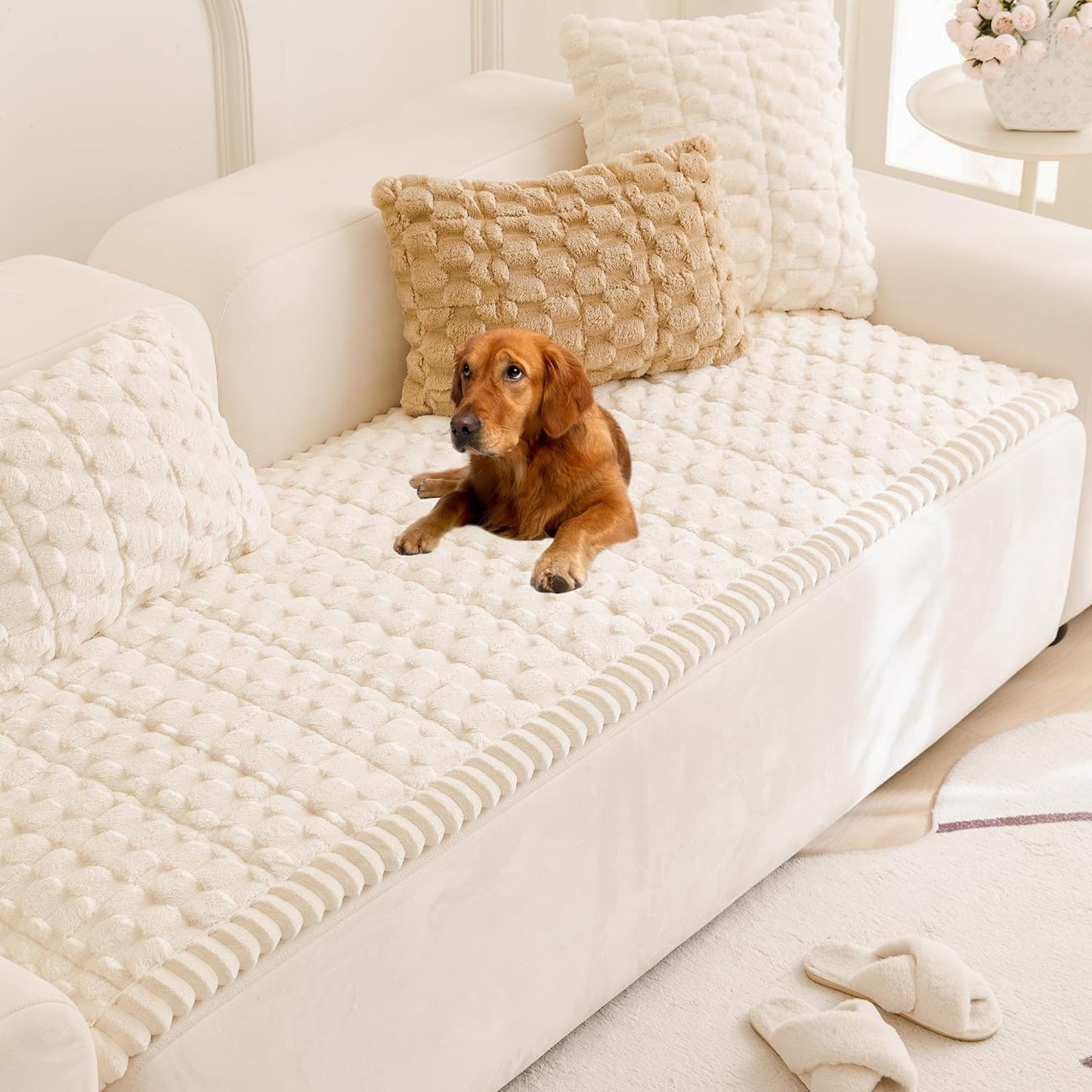 Mivnue Pet Couch Cover, Couch Covers for Dogs, Washable Dog Sofa Covers Couch Protector, Fuzzy Non Slip Couch Slipcover Pet Friendly (Brown, 27.6" x 59.1")