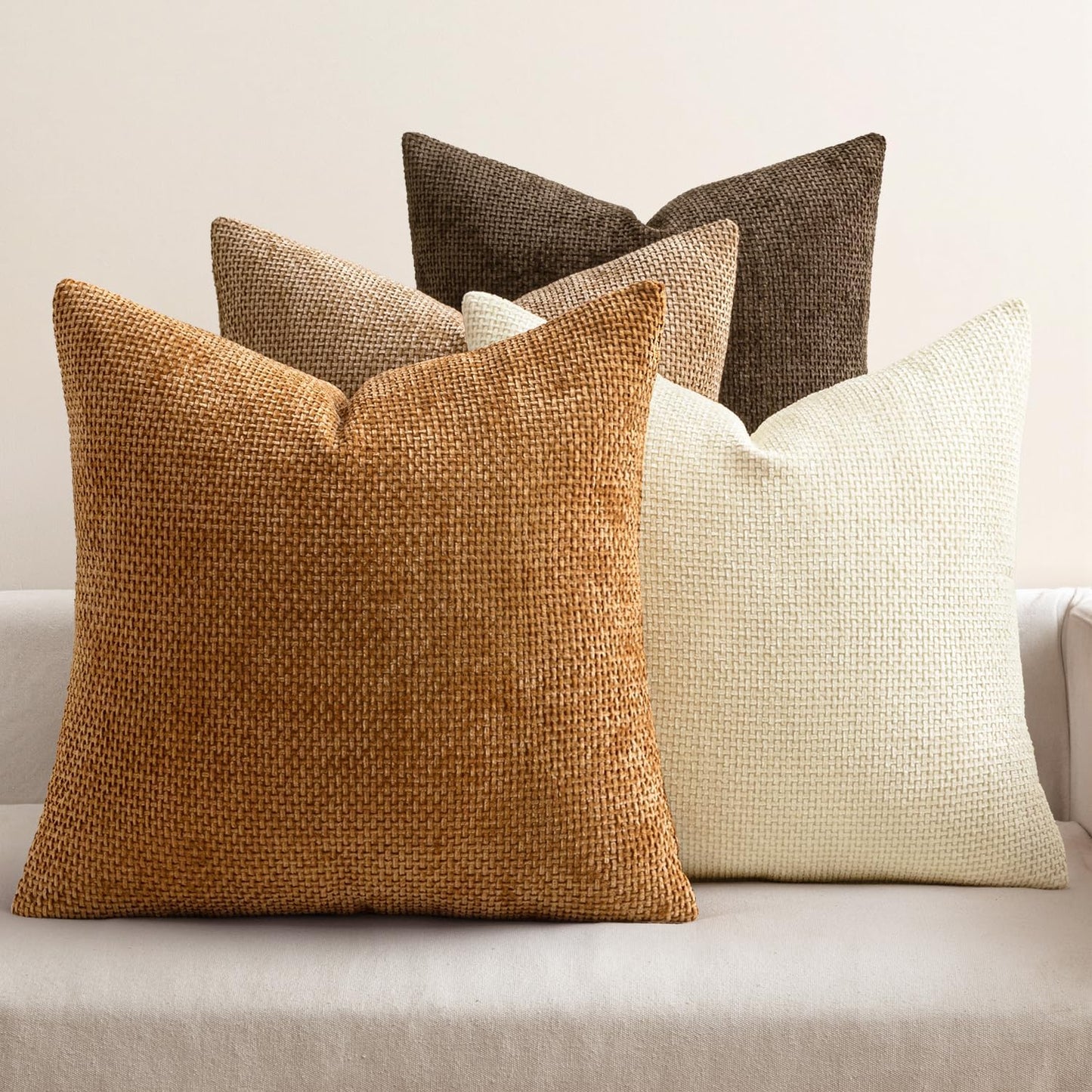 MIULEE Pack of 4 Couch Throw Pillow Covers 20x20 Inch Khaki Soft Decorative Chenille Pillow Covers Farmhouse Accent Cushion Covers for Boho Home Decor Sofa Bedroom Living Room