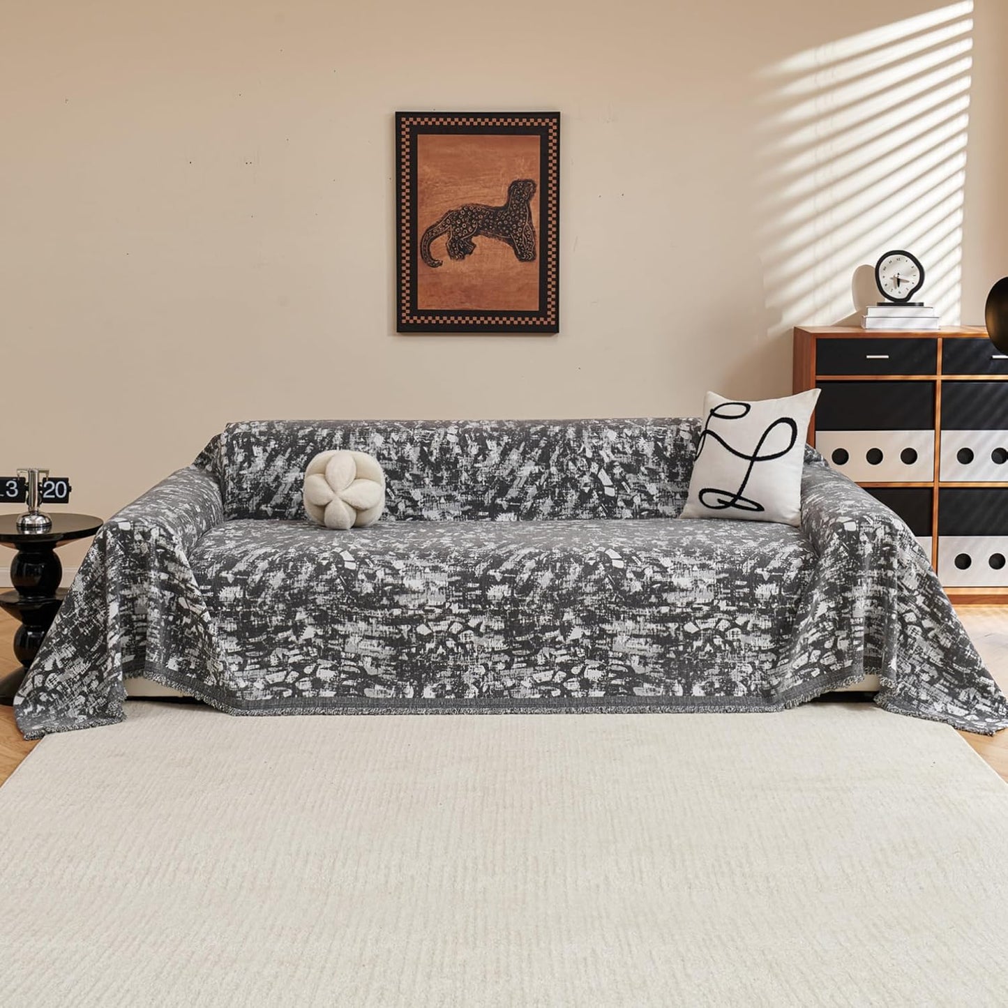 MYSKY HOME Couch Cover for Pets, Beige Couch Covers for 2 Cushion Couch Sofa, Sofa Slipcover Sectional L Shape Chenille Covers for Pets, Throw Couch for Dogs, Kids,71" X118"