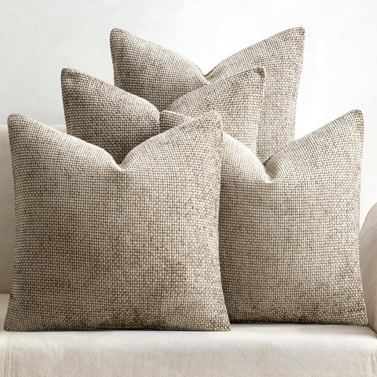 MIULEE Pack of 4 Couch Throw Pillow Covers 20x20 Inch Khaki Soft Decorative Chenille Pillow Covers Farmhouse Accent Cushion Covers for Boho Home Decor Sofa Bedroom Living Room