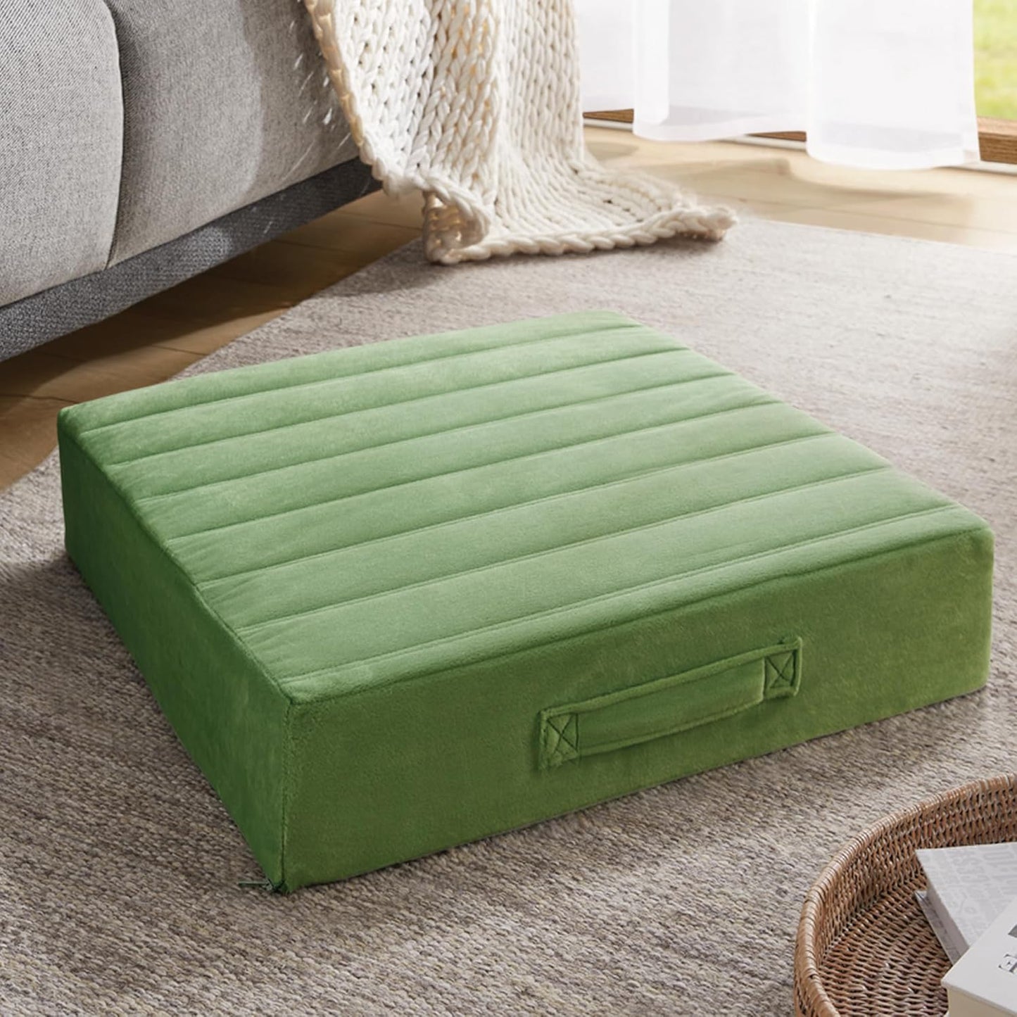 Codi High Density Foam Floor Pillow 2 Sets, Large Meditation Cushions Seating for Adults and Yoga Sitting, 5" Thick Washable Couch Cushion with Soft Tufted Covers - 22 Inch Grey