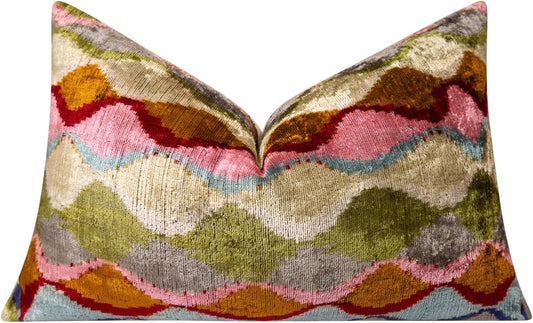 Handmade Velvet Throw Pillow – 16x24 Inch – Soft & Luxurious Decorative Cushion with Premium Down Feather Insert – Multicolor Abstract Design for Sofas, Couches & Beds