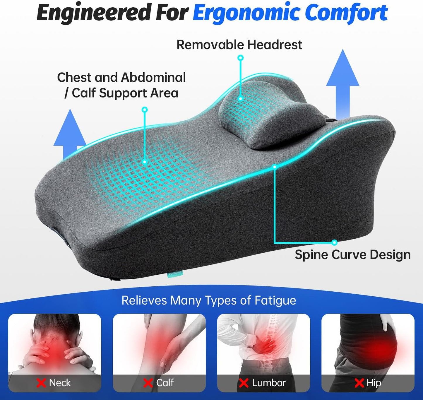Sitting up Pillow,Bed Pillow for Couch Back Support,Relief Acid Reflux & Back Pain, Back Support Reading Pillow Adult for use on Bed & Sofa Sleeping, Removable Fabric