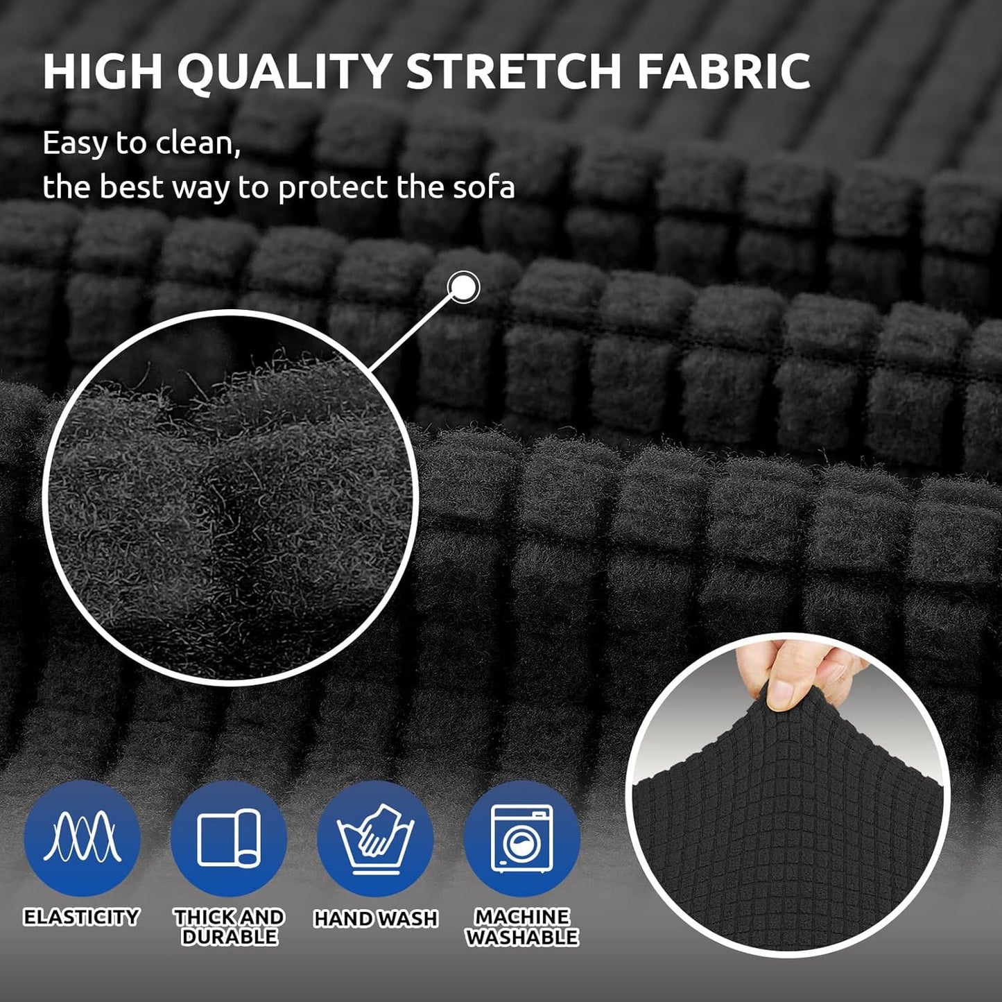 KEKUOU Stretch Sofa Cover Slipcover ，Couch Covers for 3 Cushion Couch Sofa pet Friendly (78"-94") Furniture Protector Sofa with Elastic Bottom for Kids,Dog, Jacquard Small Checked(Large,Black)