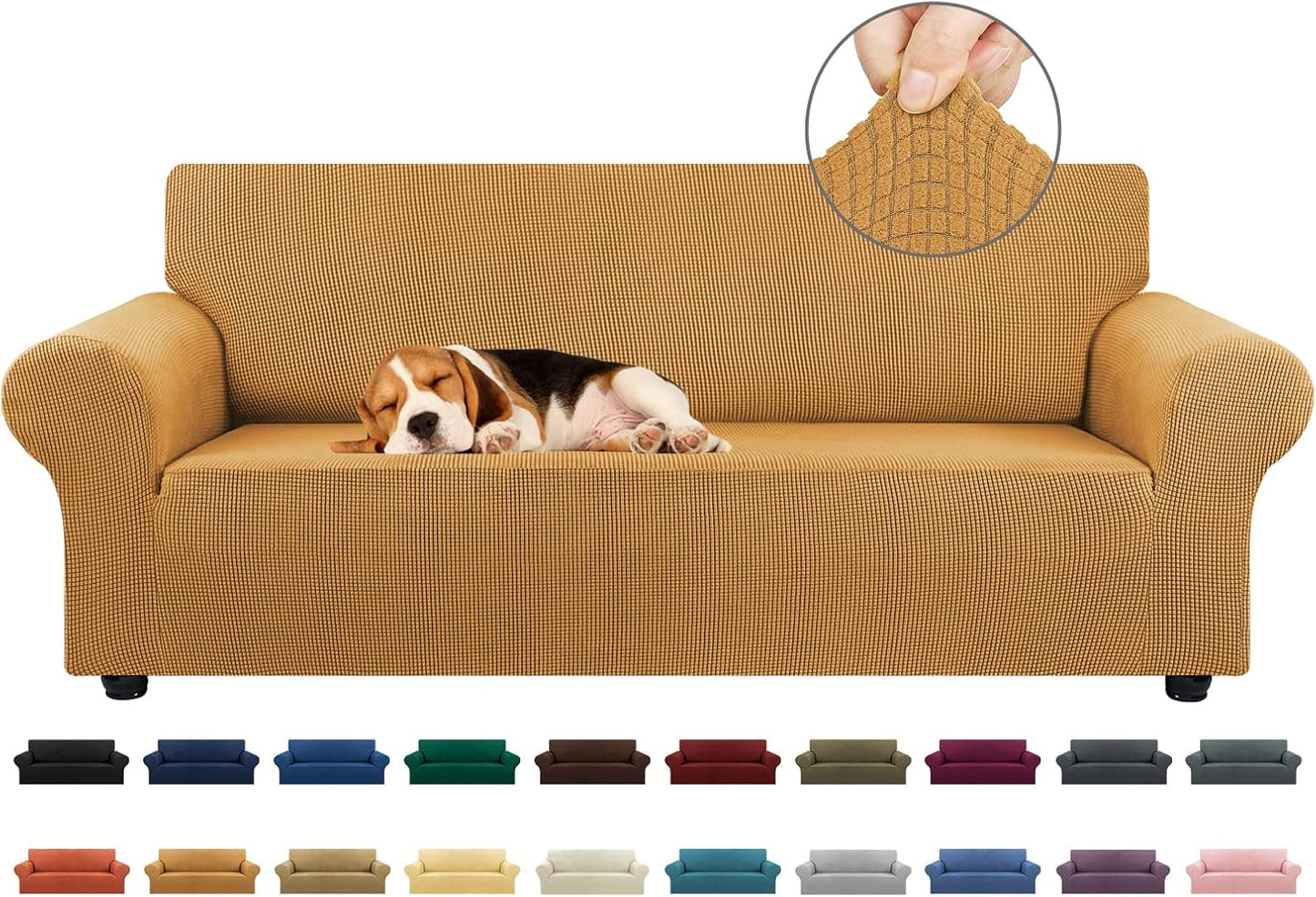 KEKUOU Stretch Sofa Cover Slipcover ，Couch Covers for 3 Cushion Couch Sofa pet Friendly (78"-94") Furniture Protector Sofa with Elastic Bottom for Kids,Dog, Jacquard Small Checked(Large,Black)