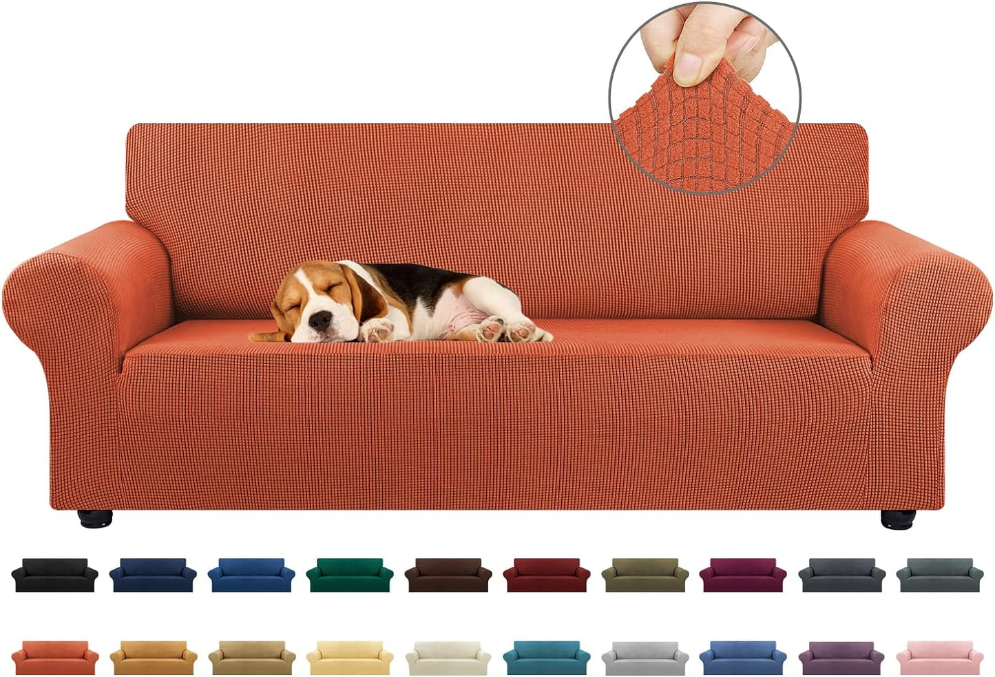 KEKUOU Stretch Sofa Cover Slipcover ，Couch Covers for 3 Cushion Couch Sofa pet Friendly (78"-94") Furniture Protector Sofa with Elastic Bottom for Kids,Dog, Jacquard Small Checked(Large,Black)