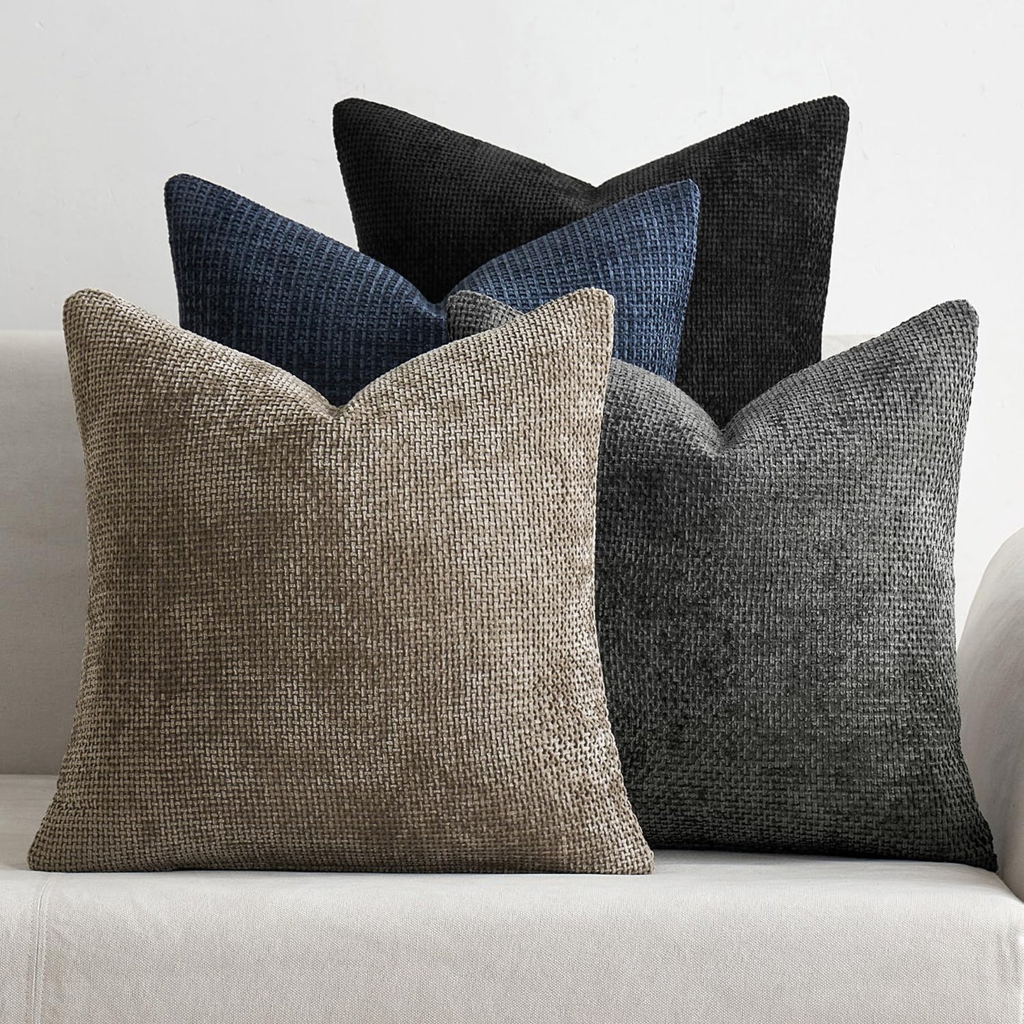 MIULEE Pack of 4 Couch Throw Pillow Covers 20x20 Inch Khaki Soft Decorative Chenille Pillow Covers Farmhouse Accent Cushion Covers for Boho Home Decor Sofa Bedroom Living Room