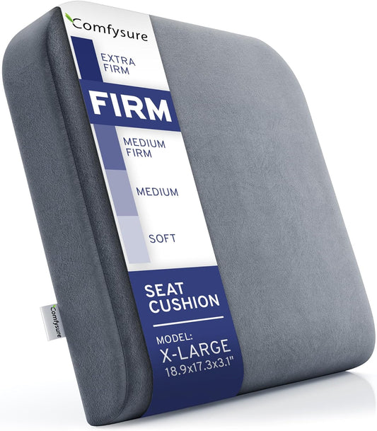 Seat Cushion Extra Large - Firm Memory Foam Chair Pad for Recliner, Wheelchair, Office Chair, Stadium, Bleacher, Car, Floor, Patio Furniture, Bariatric Overweight Users 19”x17”x3”