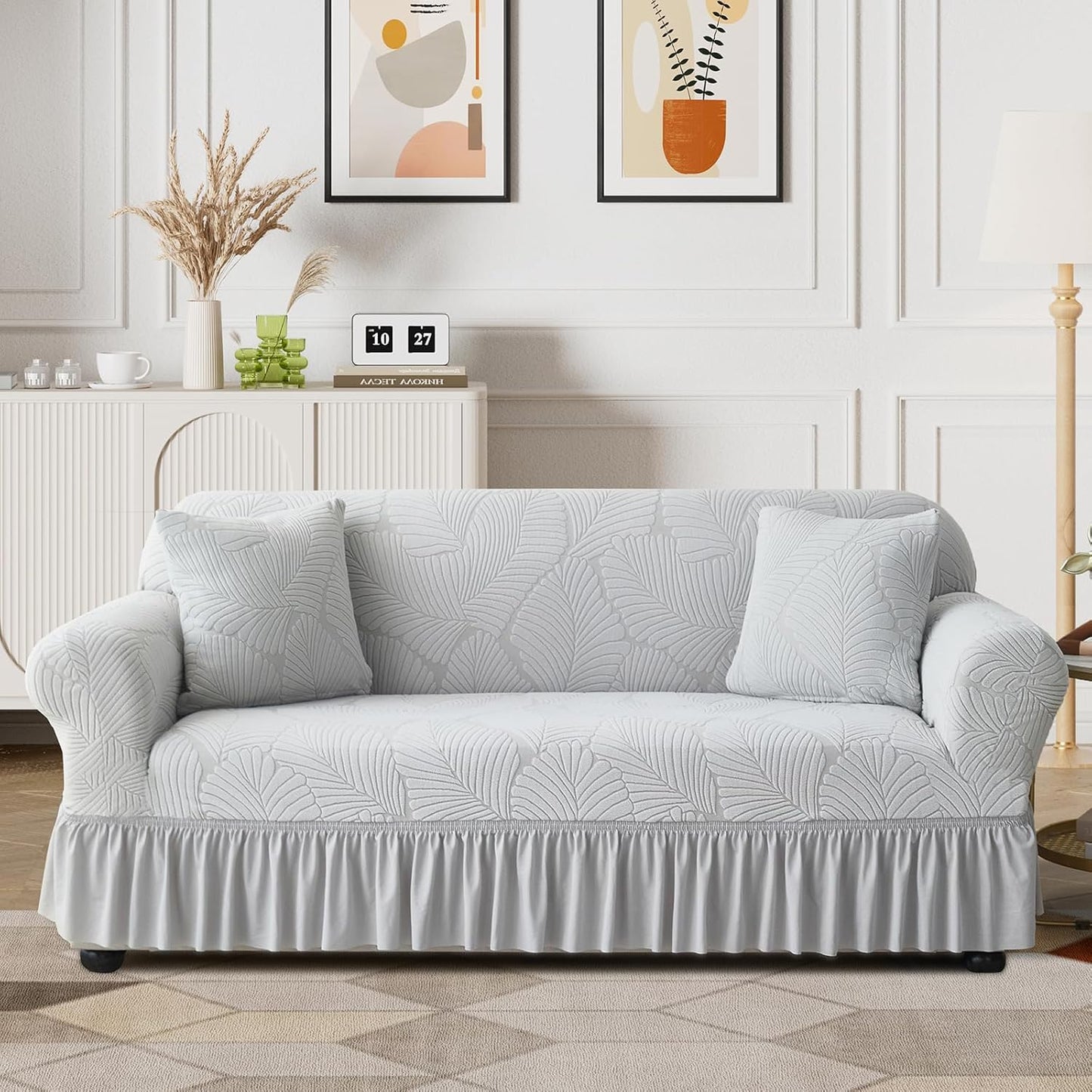 WONGS BEDDING Stretch Velvet Sofa Slipcover, Cushion Couch Cover with Skirt, Pet Friendly Durable Washable Stretchable, Easy Fit Universal Furniture Protector, (75"-91",Classic Blue)