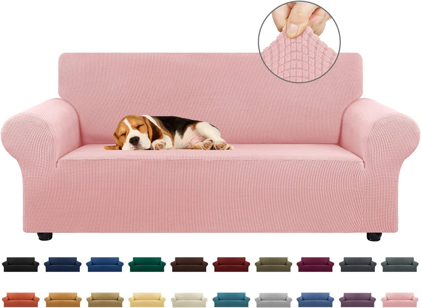 KEKUOU Stretch Sofa Cover Slipcover ，Couch Covers for 3 Cushion Couch Sofa pet Friendly (78"-94") Furniture Protector Sofa with Elastic Bottom for Kids,Dog, Jacquard Small Checked(Large,Black)