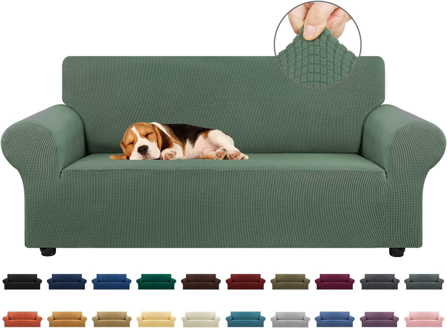 KEKUOU Stretch Sofa Cover Slipcover ，Couch Covers for 3 Cushion Couch Sofa pet Friendly (78"-94") Furniture Protector Sofa with Elastic Bottom for Kids,Dog, Jacquard Small Checked(Large,Black)