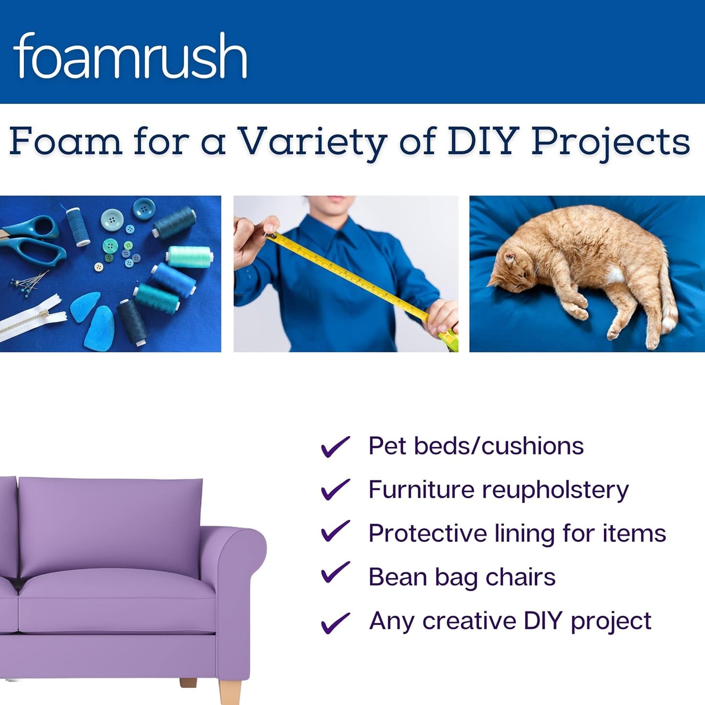 FoamRush 6" H x 26" W x 26" L High Density Upholstery Foam Cushion, Square Foam for Dining Chairs, Chair & Wheelchair Seat Cushion Replacement
