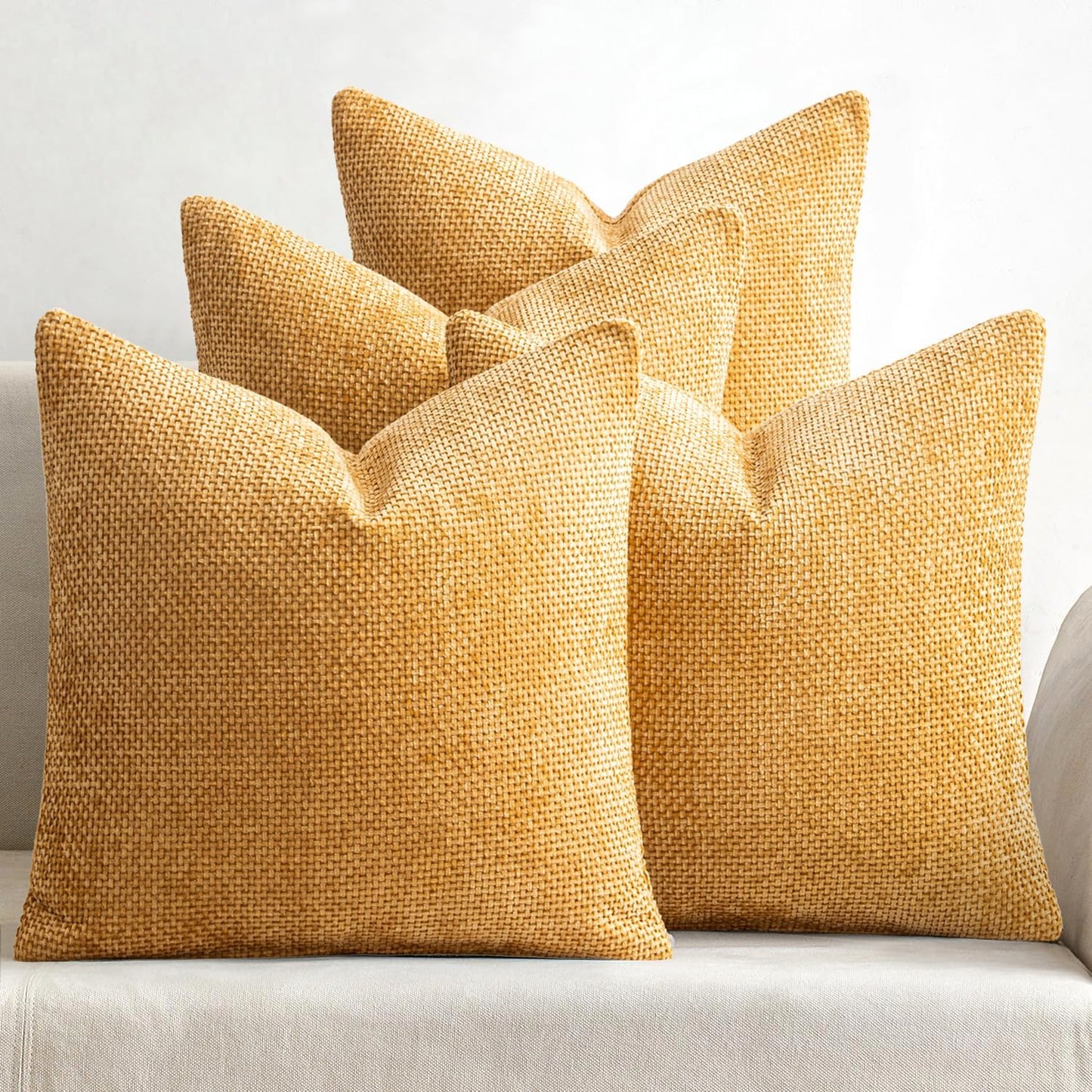 MIULEE Pack of 4 Couch Throw Pillow Covers 20x20 Inch Khaki Soft Decorative Chenille Pillow Covers Farmhouse Accent Cushion Covers for Boho Home Decor Sofa Bedroom Living Room