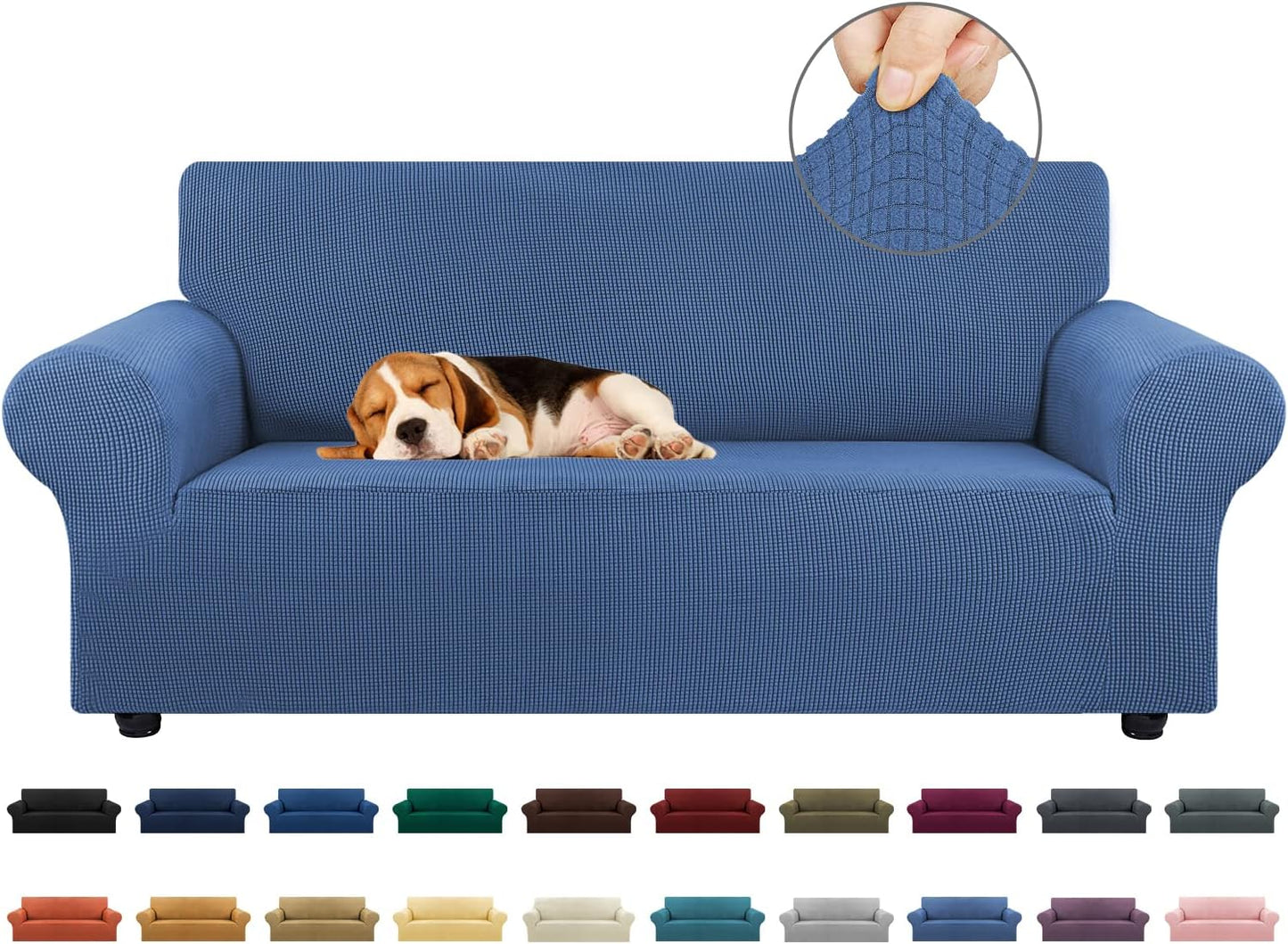 KEKUOU Stretch Sofa Cover Slipcover ，Couch Covers for 3 Cushion Couch Sofa pet Friendly (78"-94") Furniture Protector Sofa with Elastic Bottom for Kids,Dog, Jacquard Small Checked(Large,Black)