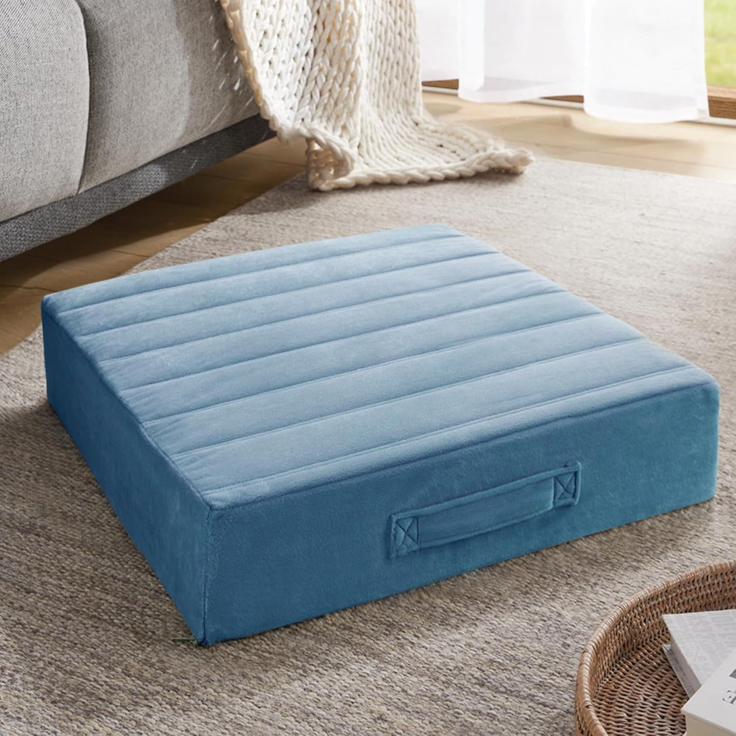 Codi High Density Foam Floor Pillow 2 Sets, Large Meditation Cushions Seating for Adults and Yoga Sitting, 5" Thick Washable Couch Cushion with Soft Tufted Covers - 22 Inch Grey