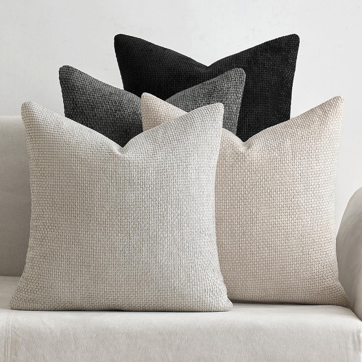 MIULEE Pack of 4 Couch Throw Pillow Covers 20x20 Inch Khaki Soft Decorative Chenille Pillow Covers Farmhouse Accent Cushion Covers for Boho Home Decor Sofa Bedroom Living Room