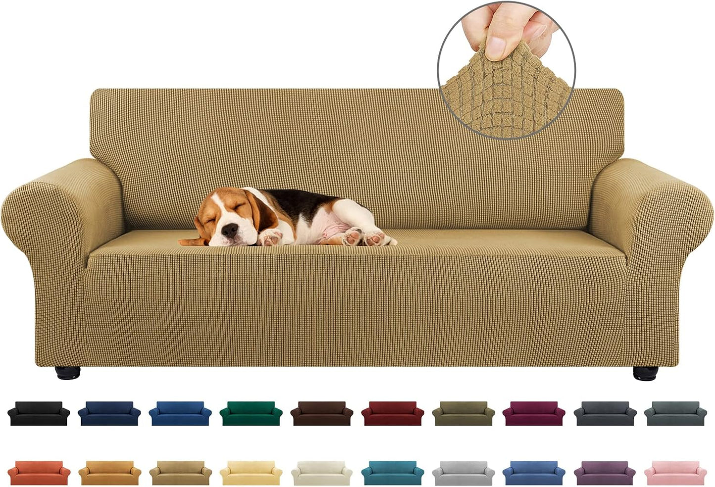 KEKUOU Stretch Sofa Cover Slipcover ，Couch Covers for 3 Cushion Couch Sofa pet Friendly (78"-94") Furniture Protector Sofa with Elastic Bottom for Kids,Dog, Jacquard Small Checked(Large,Black)