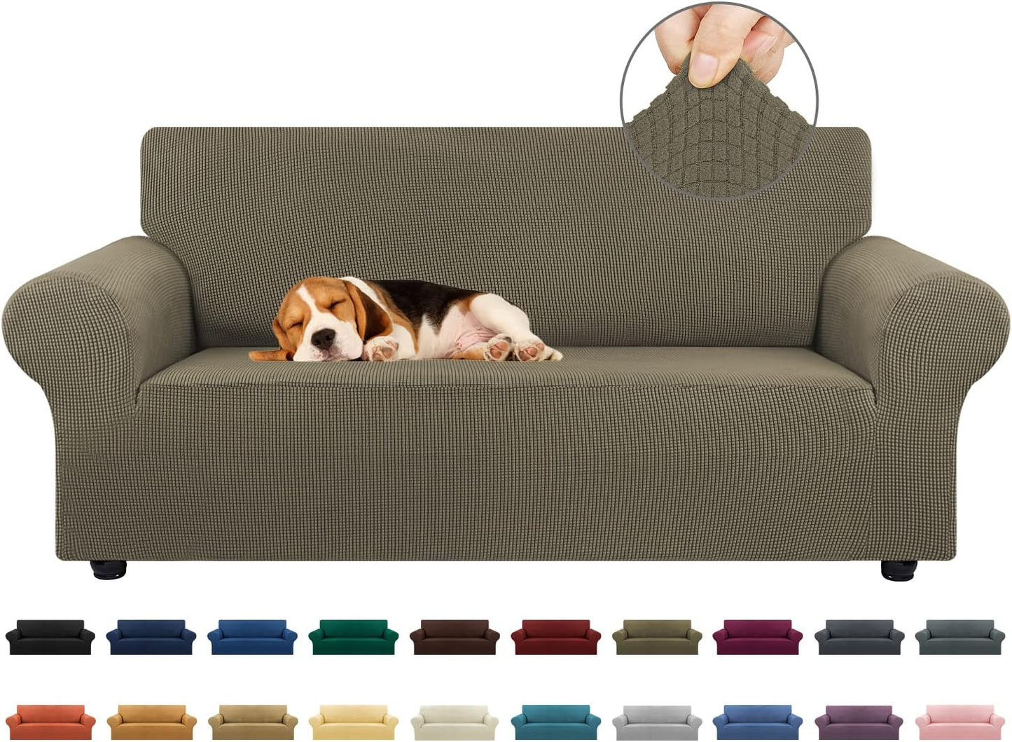 KEKUOU Stretch Sofa Cover Slipcover ，Couch Covers for 3 Cushion Couch Sofa pet Friendly (78"-94") Furniture Protector Sofa with Elastic Bottom for Kids,Dog, Jacquard Small Checked(Large,Black)