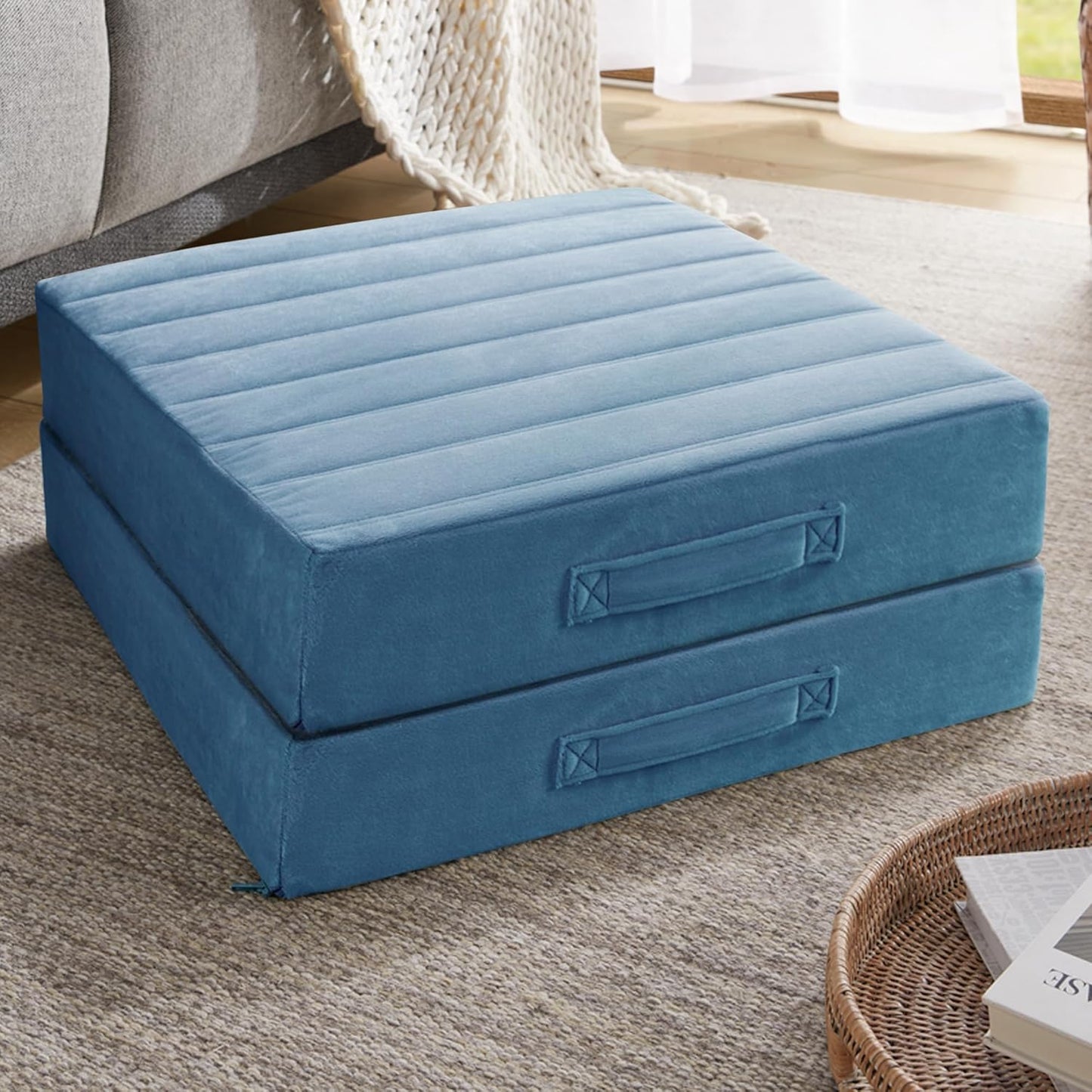 Codi High Density Foam Floor Pillow 2 Sets, Large Meditation Cushions Seating for Adults and Yoga Sitting, 5" Thick Washable Couch Cushion with Soft Tufted Covers - 22 Inch Grey