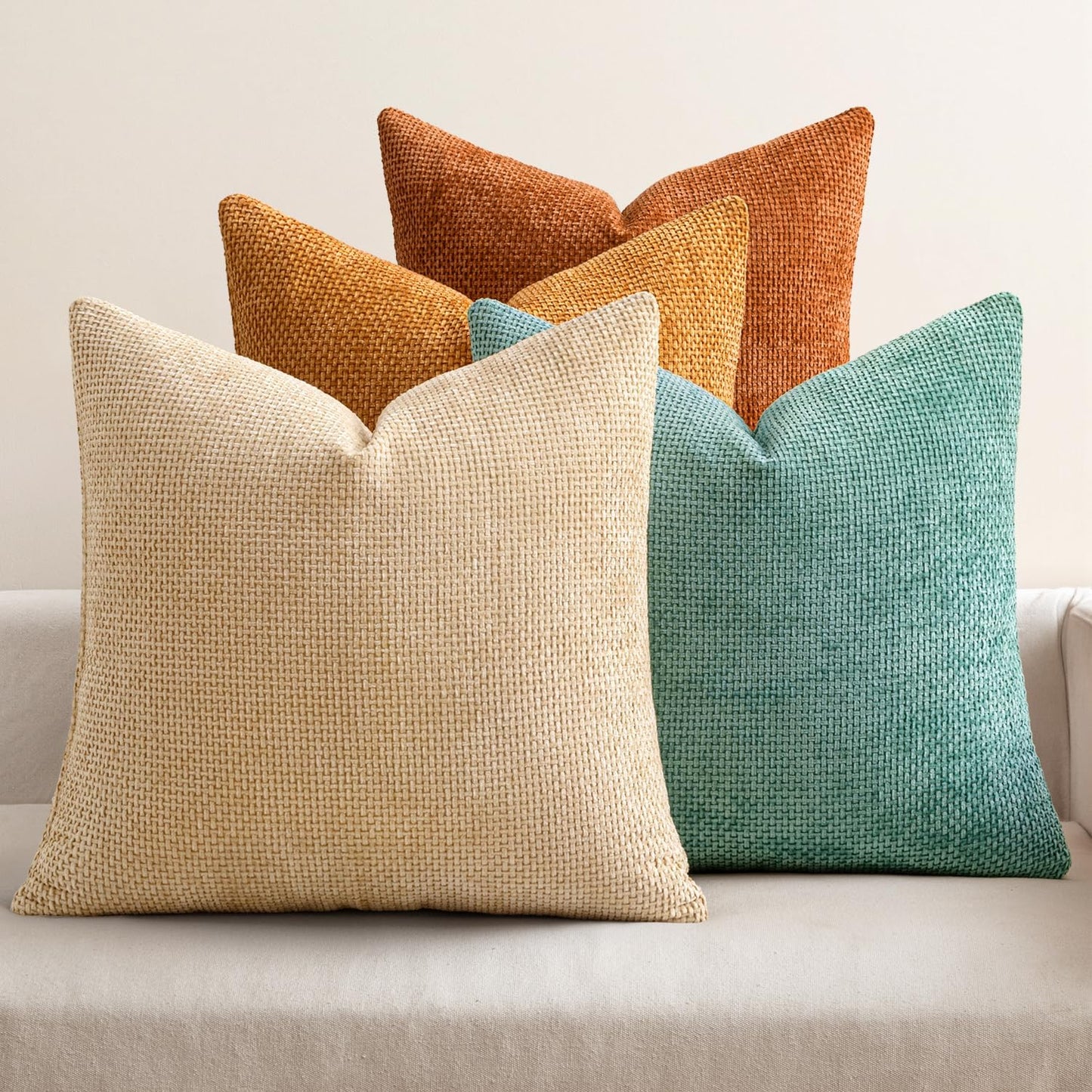 MIULEE Pack of 4 Couch Throw Pillow Covers 20x20 Inch Khaki Soft Decorative Chenille Pillow Covers Farmhouse Accent Cushion Covers for Boho Home Decor Sofa Bedroom Living Room