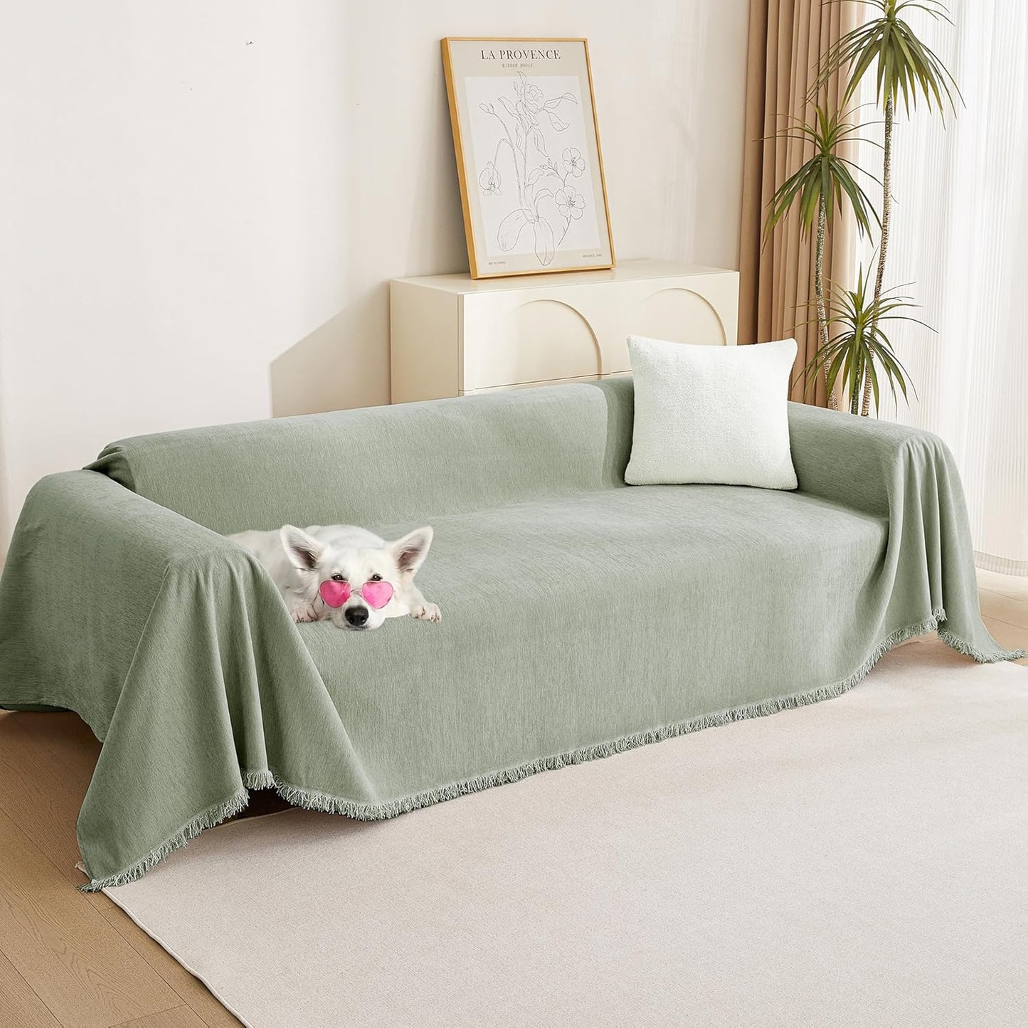 MYSKY HOME Couch Cover for Pets, Beige Couch Covers for 2 Cushion Couch Sofa, Sofa Slipcover Sectional L Shape Chenille Covers for Pets, Throw Couch for Dogs, Kids,71" X118"