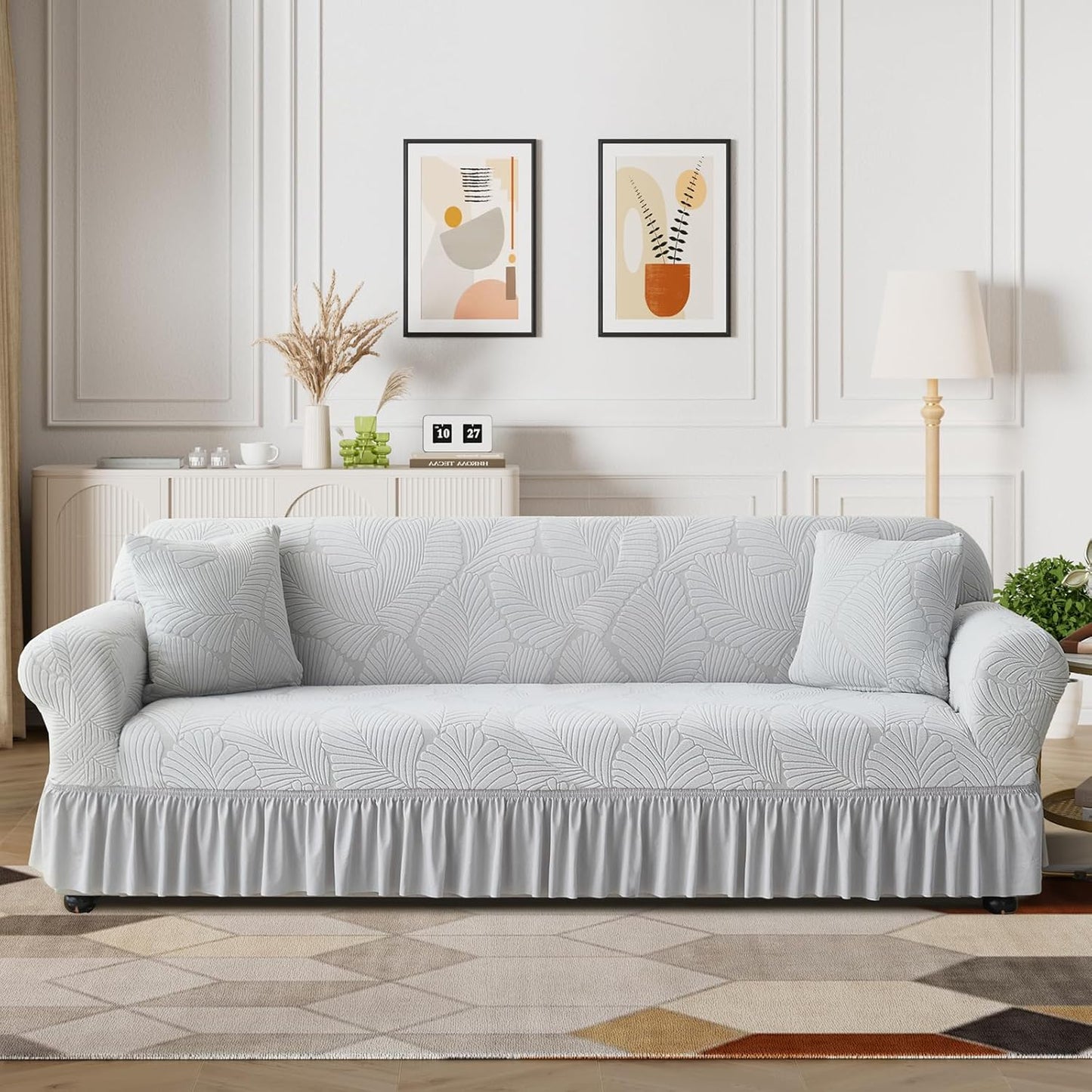 WONGS BEDDING Stretch Velvet Sofa Slipcover, Cushion Couch Cover with Skirt, Pet Friendly Durable Washable Stretchable, Easy Fit Universal Furniture Protector, (75"-91",Classic Blue)