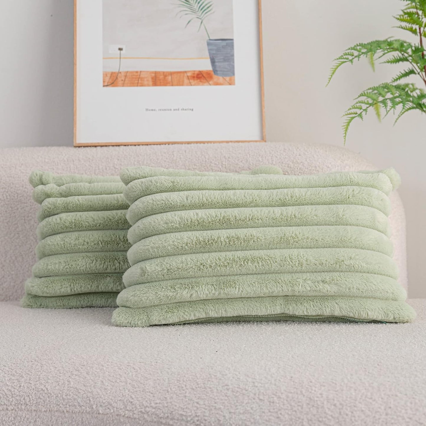 DEELAND Pack of 2,Double-Sided Faux Fur Plush Decorative Throw Pillow Covers Fuzzy Striped Soft Pillowcase Cushion Covers for Sofa Couch Bedroom
