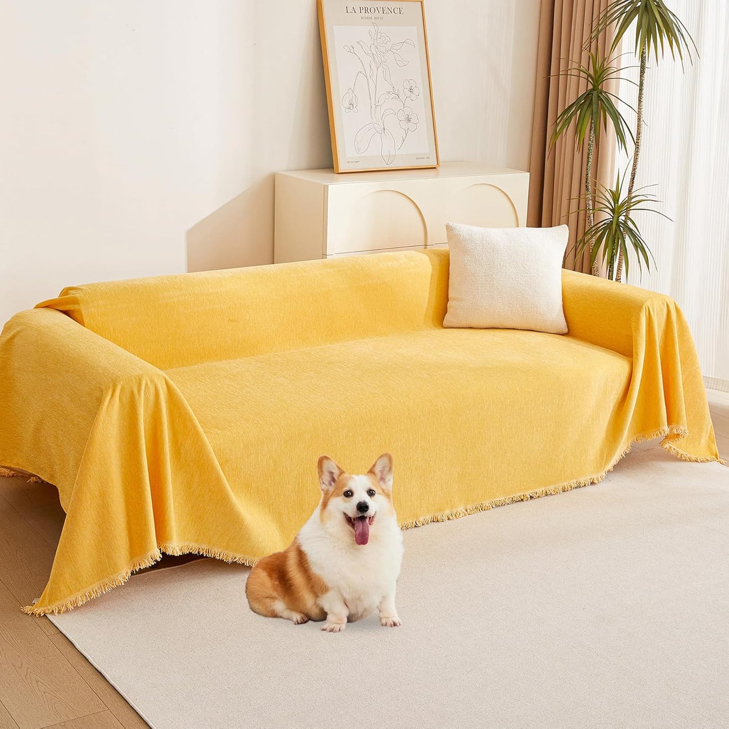 MYSKY HOME Couch Cover for Pets, Beige Couch Covers for 2 Cushion Couch Sofa, Sofa Slipcover Sectional L Shape Chenille Covers for Pets, Throw Couch for Dogs, Kids,71" X118"