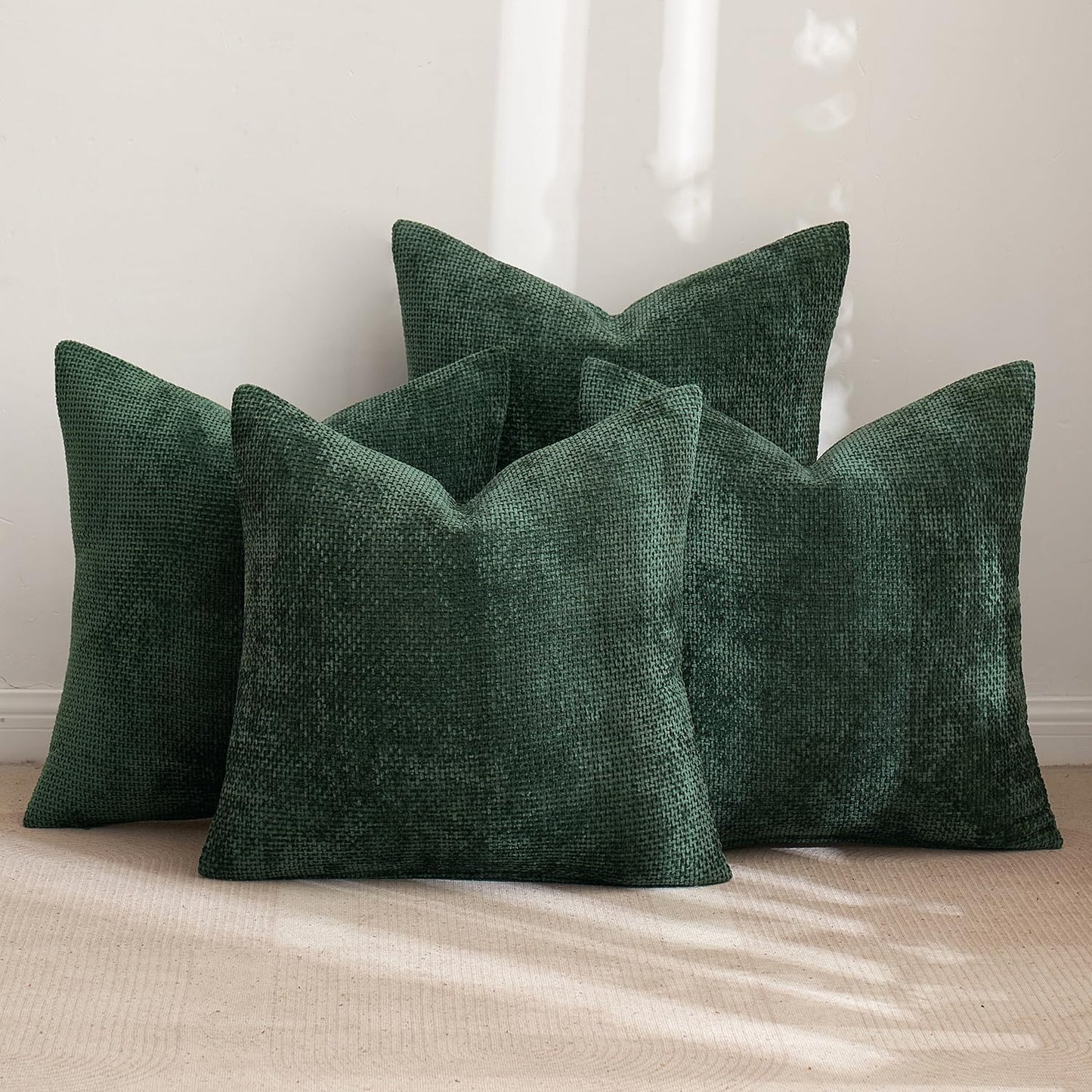 MIULEE Pack of 4 Couch Throw Pillow Covers 20x20 Inch Khaki Soft Decorative Chenille Pillow Covers Farmhouse Accent Cushion Covers for Boho Home Decor Sofa Bedroom Living Room
