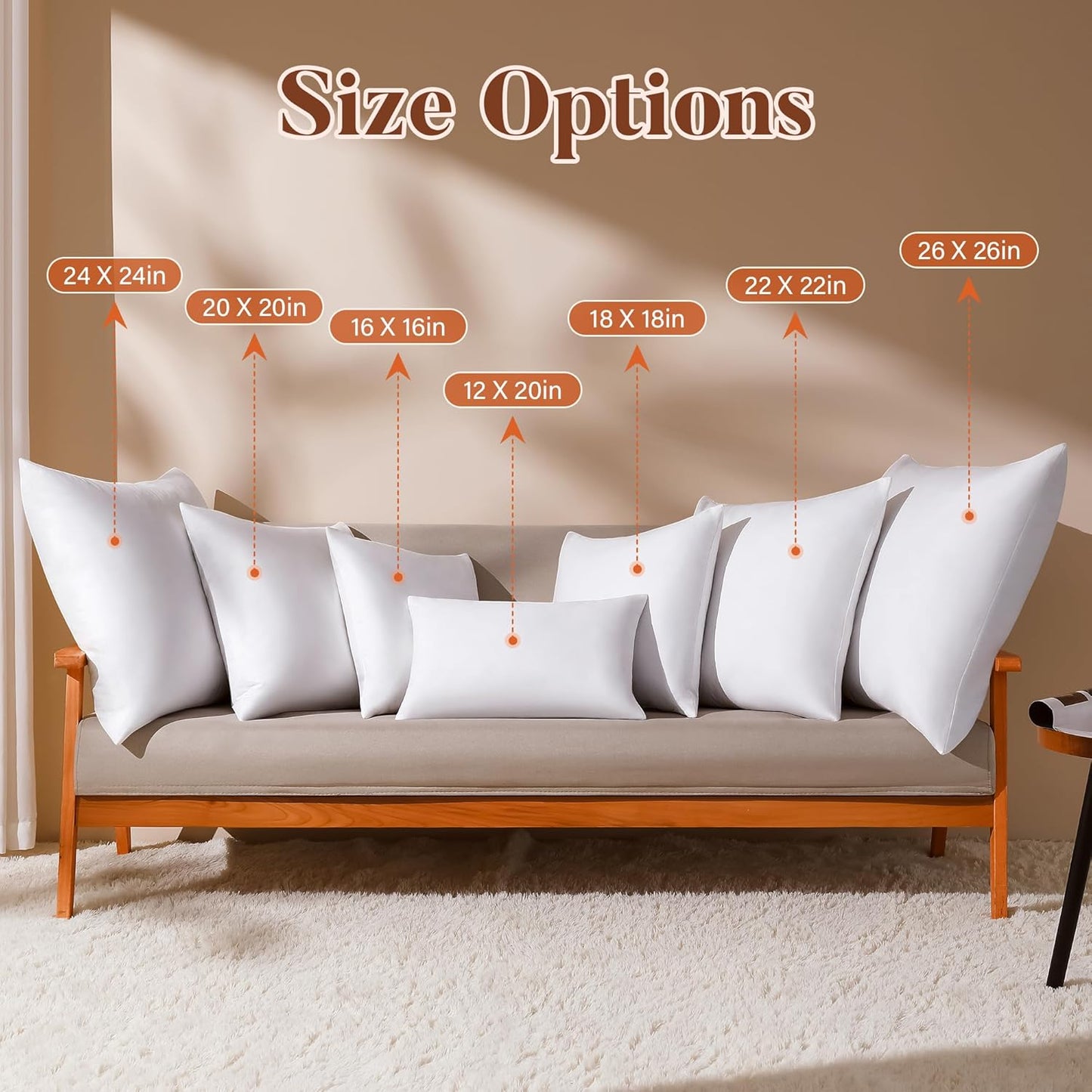 18x18 Pillow Inserts Set of 2, Natural Feather Down Pillows with 100% Cotton Cover, Throw Pillow for Bed, Couch and Sofa.