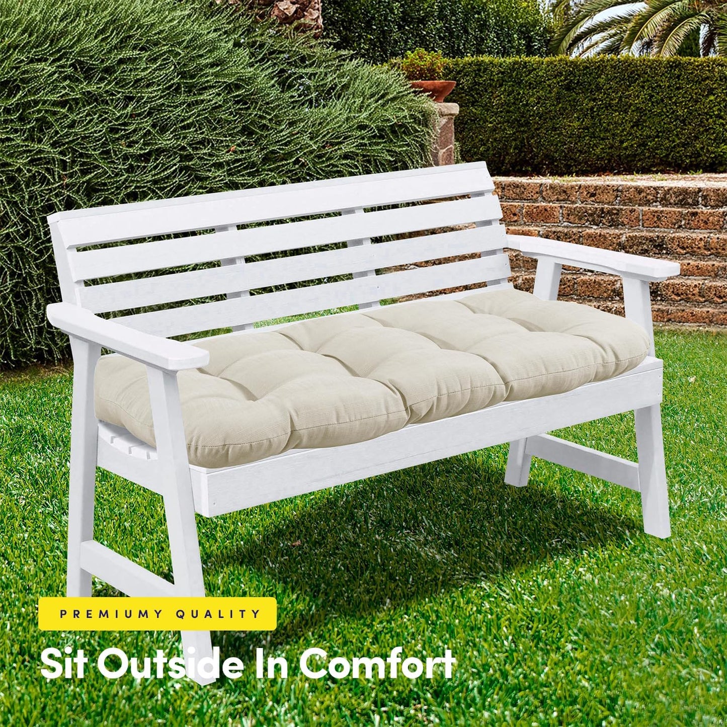 Sweet Home Collection Patio Chair Cushions Outdoor Loveseat Lounge Seat Pads Premium Comfortable Thick Fiber Fill Tufted 44" x 19", 1 Count (Pack of 1), Cream