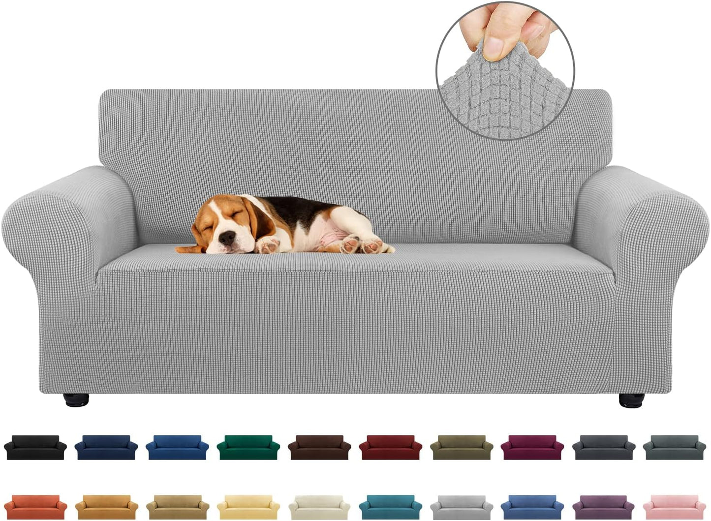 KEKUOU Stretch Sofa Cover Slipcover ，Couch Covers for 3 Cushion Couch Sofa pet Friendly (78"-94") Furniture Protector Sofa with Elastic Bottom for Kids,Dog, Jacquard Small Checked(Large,Black)