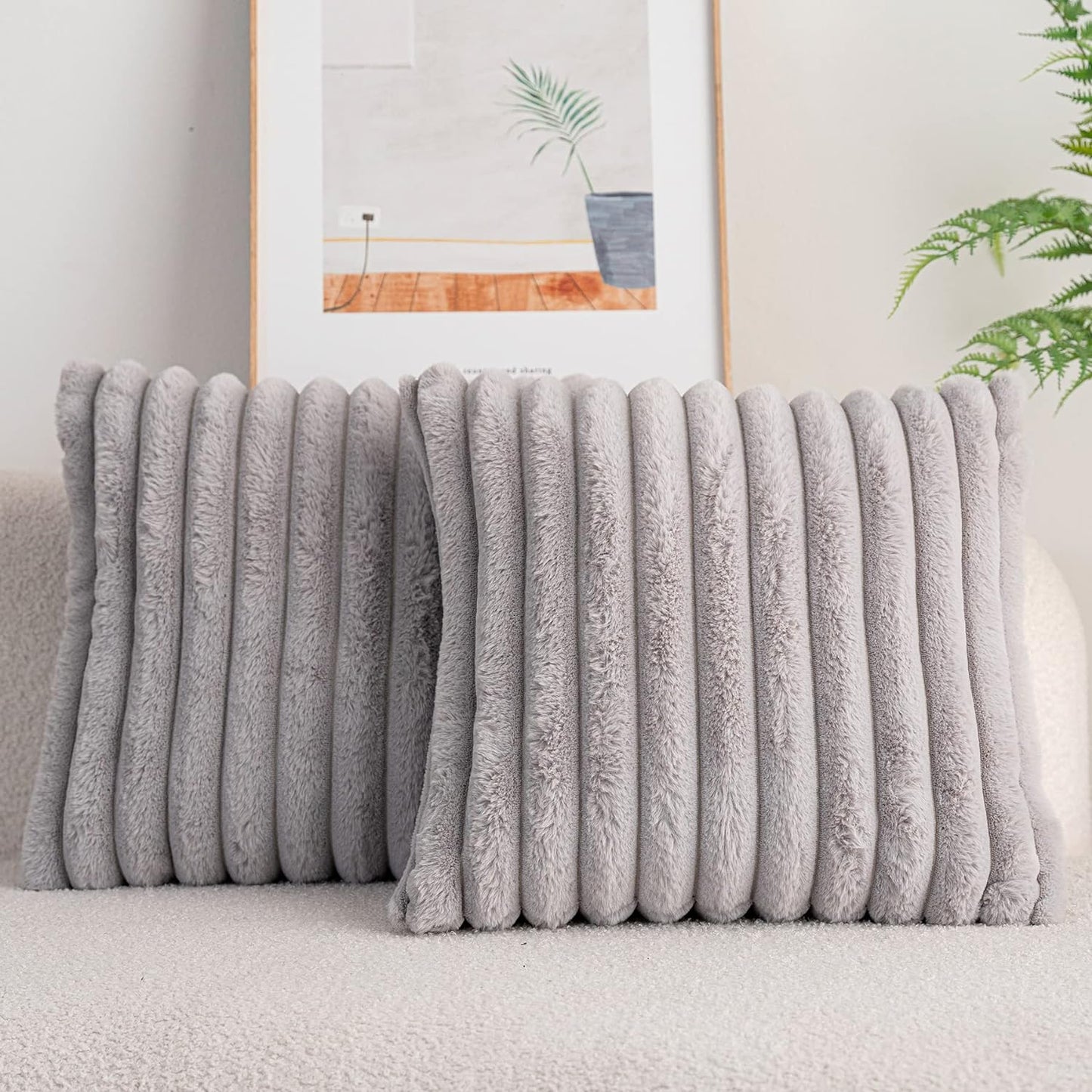 DEELAND Pack of 2,Double-Sided Faux Fur Plush Decorative Throw Pillow Covers Fuzzy Striped Soft Pillowcase Cushion Covers for Sofa Couch Bedroom
