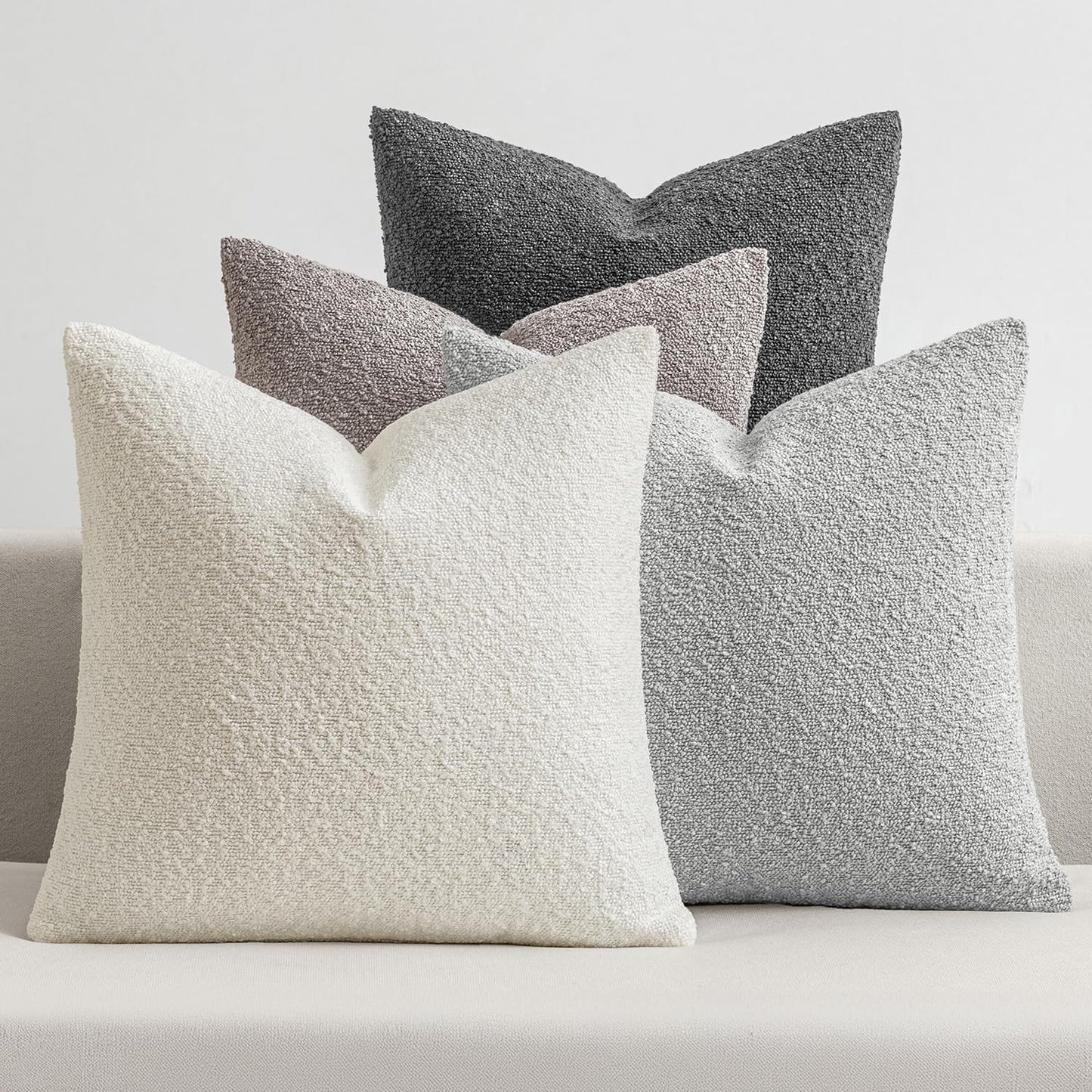 MIULEE Pack of 4 Decorative Textured Boucle Throw Pillow Covers 18x18 Inch Neutral Accent Solid Pillow Cases Soft Couch Cushion Covers for Modern Farmhouse Boho Chair Sofa Bed Livingroom Home Decor