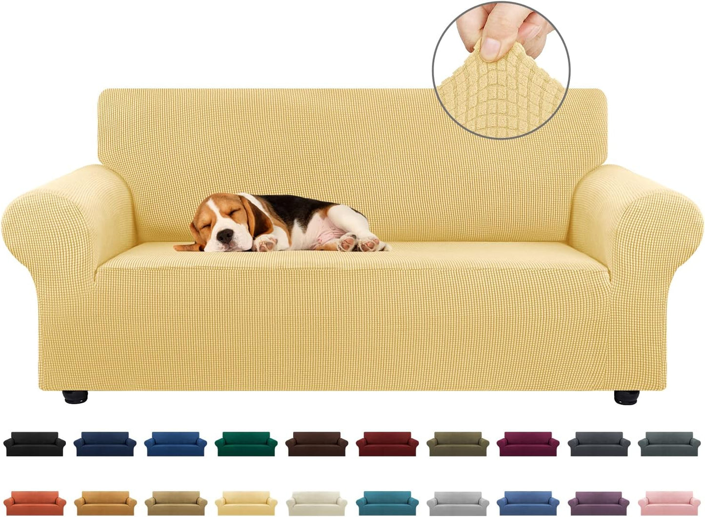 KEKUOU Stretch Sofa Cover Slipcover ，Couch Covers for 3 Cushion Couch Sofa pet Friendly (78"-94") Furniture Protector Sofa with Elastic Bottom for Kids,Dog, Jacquard Small Checked(Large,Black)