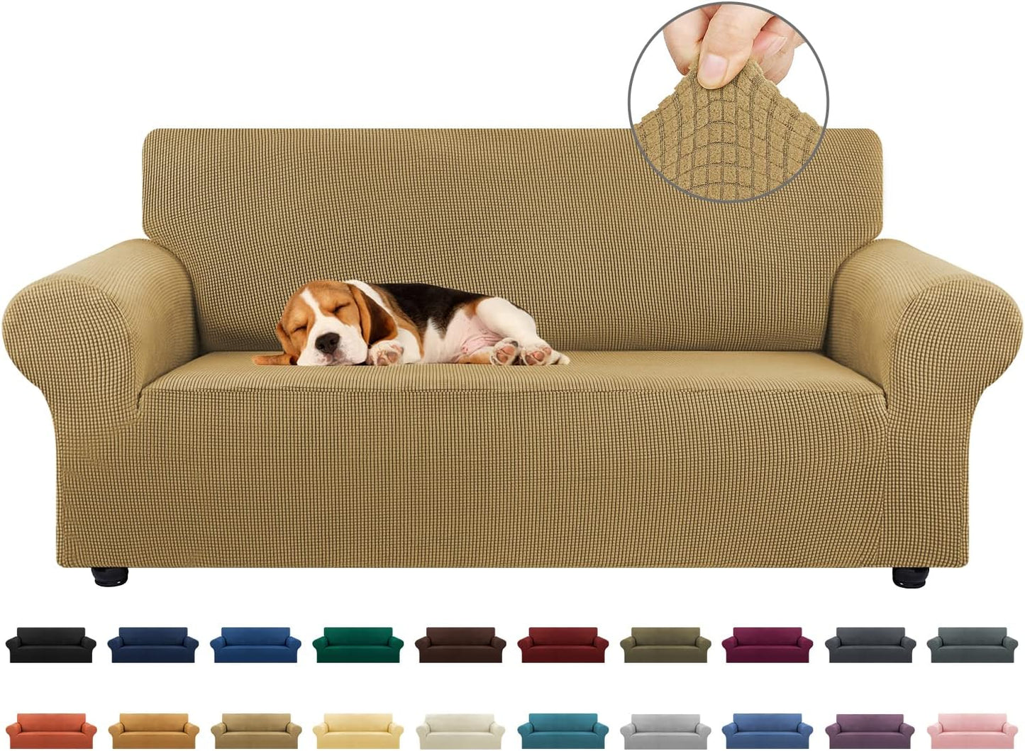 KEKUOU Stretch Sofa Cover Slipcover ，Couch Covers for 3 Cushion Couch Sofa pet Friendly (78"-94") Furniture Protector Sofa with Elastic Bottom for Kids,Dog, Jacquard Small Checked(Large,Black)