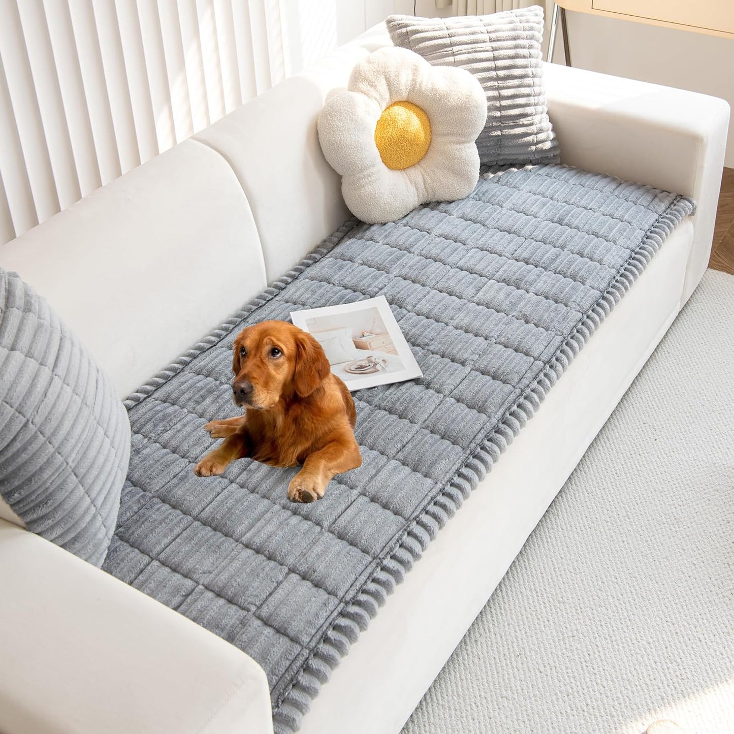 Mivnue Pet Couch Cover, Couch Covers for Dogs, Washable Dog Sofa Covers Couch Protector, Fuzzy Non Slip Couch Slipcover Pet Friendly (Brown, 27.6" x 59.1")